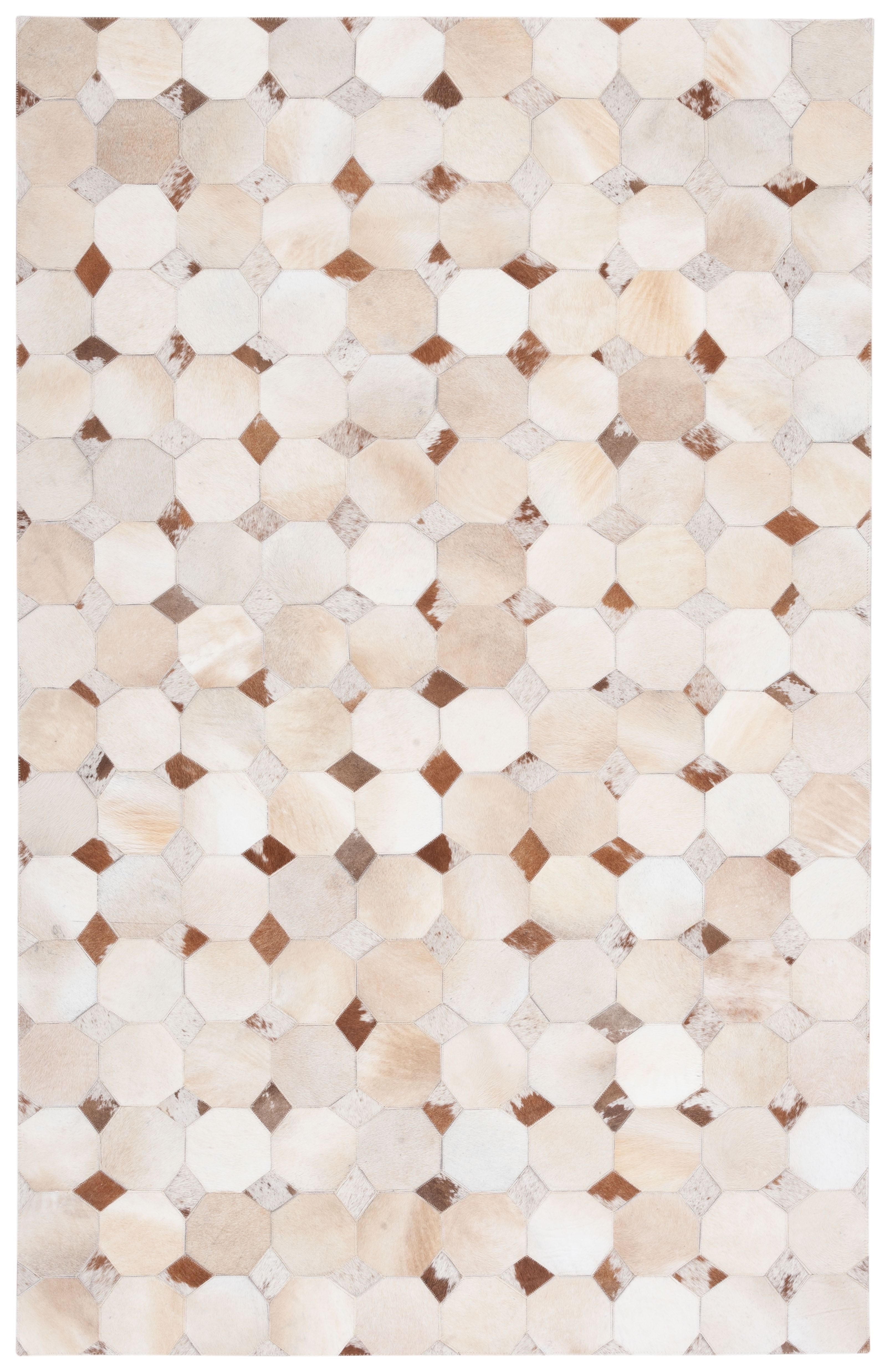 Ivory and Brown Geometric Cowhide 4' x 6' Area Rug