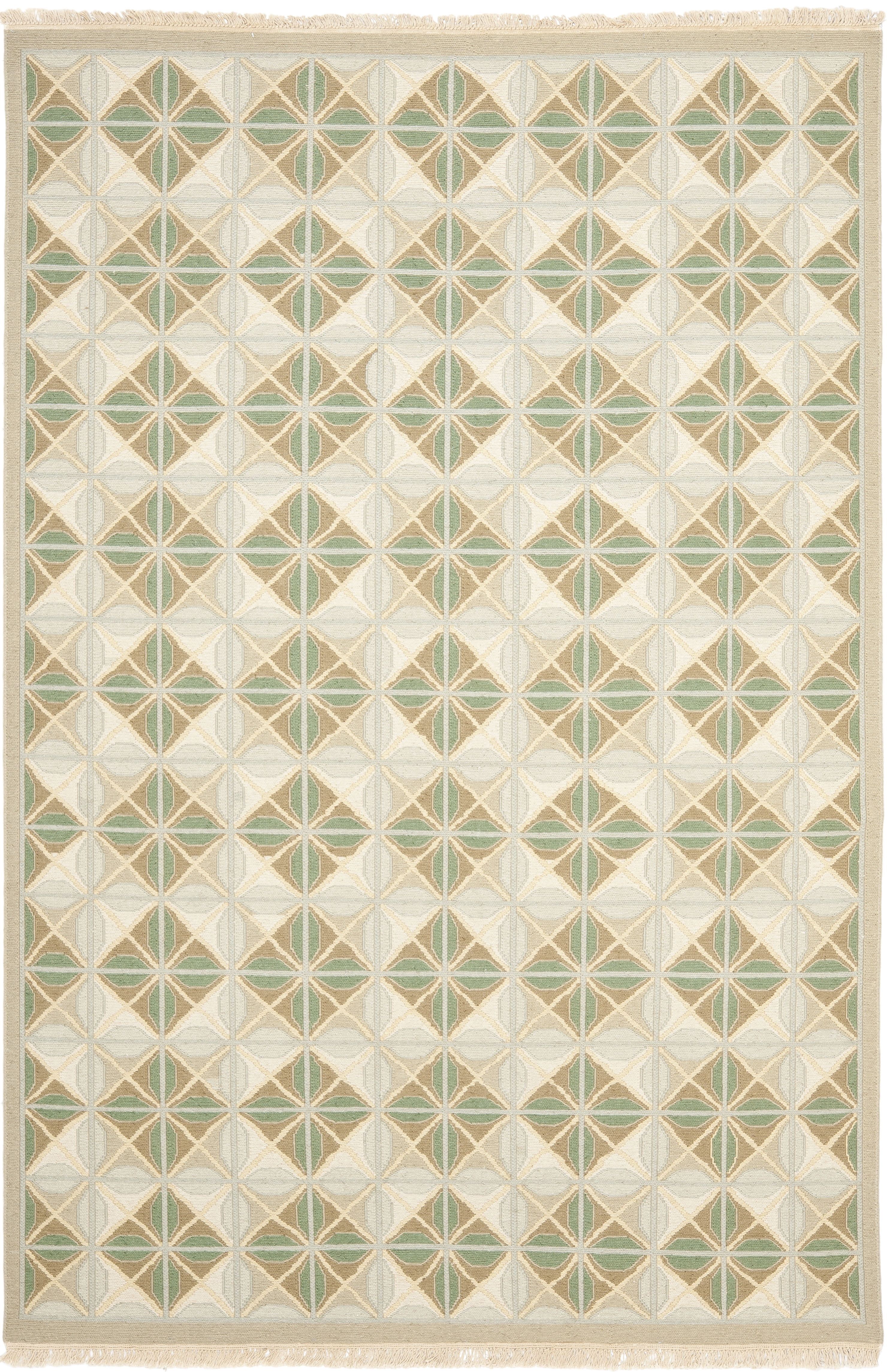 Blue and Beige Wool Flat Woven 4' x 6' Area Rug