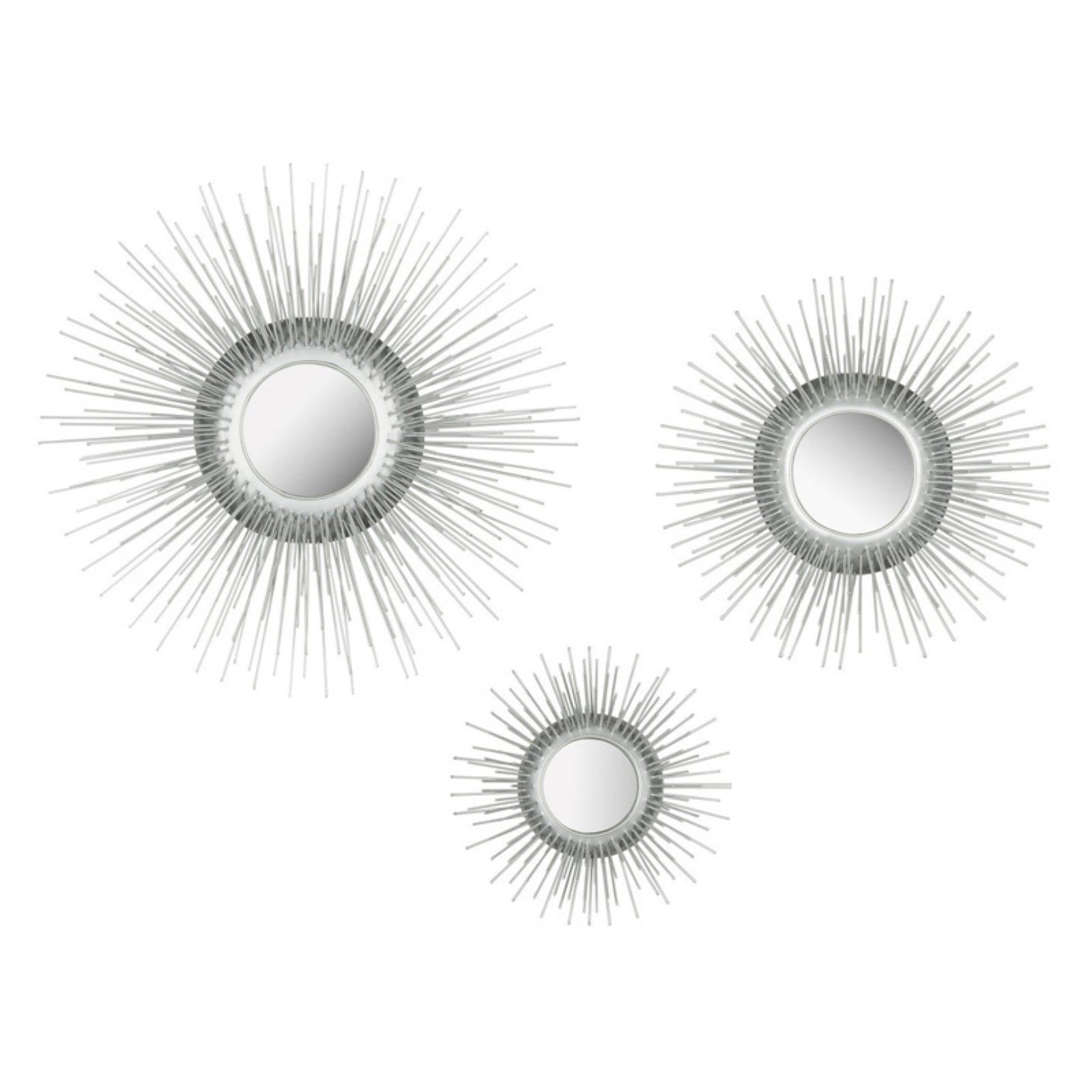 Silver Sunburst Round Iron and Glass Mirror Set