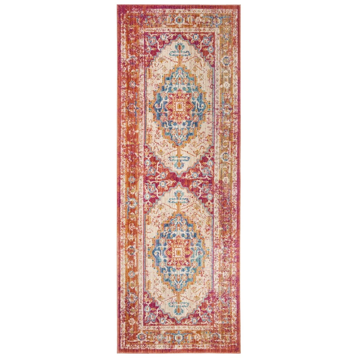 Ivory and Fuchsia Rectangular Cotton and Synthetic Rug