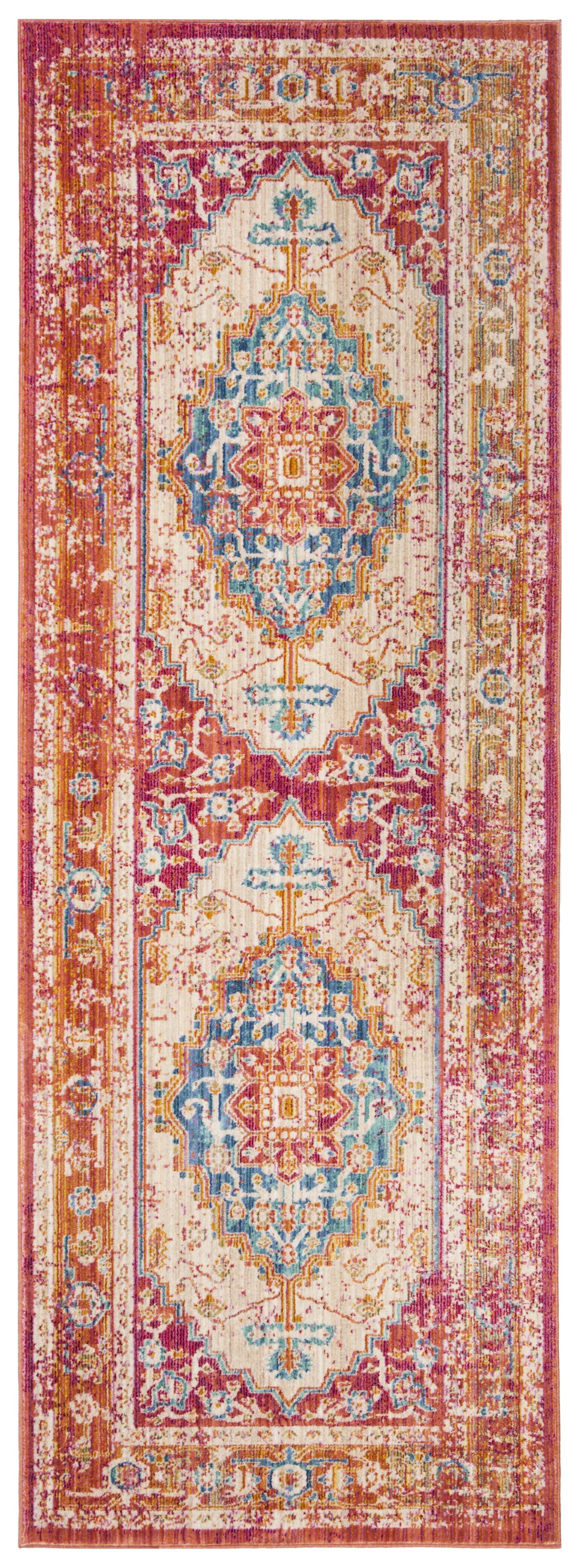 Ivory and Fuchsia Rectangular Cotton and Synthetic Rug