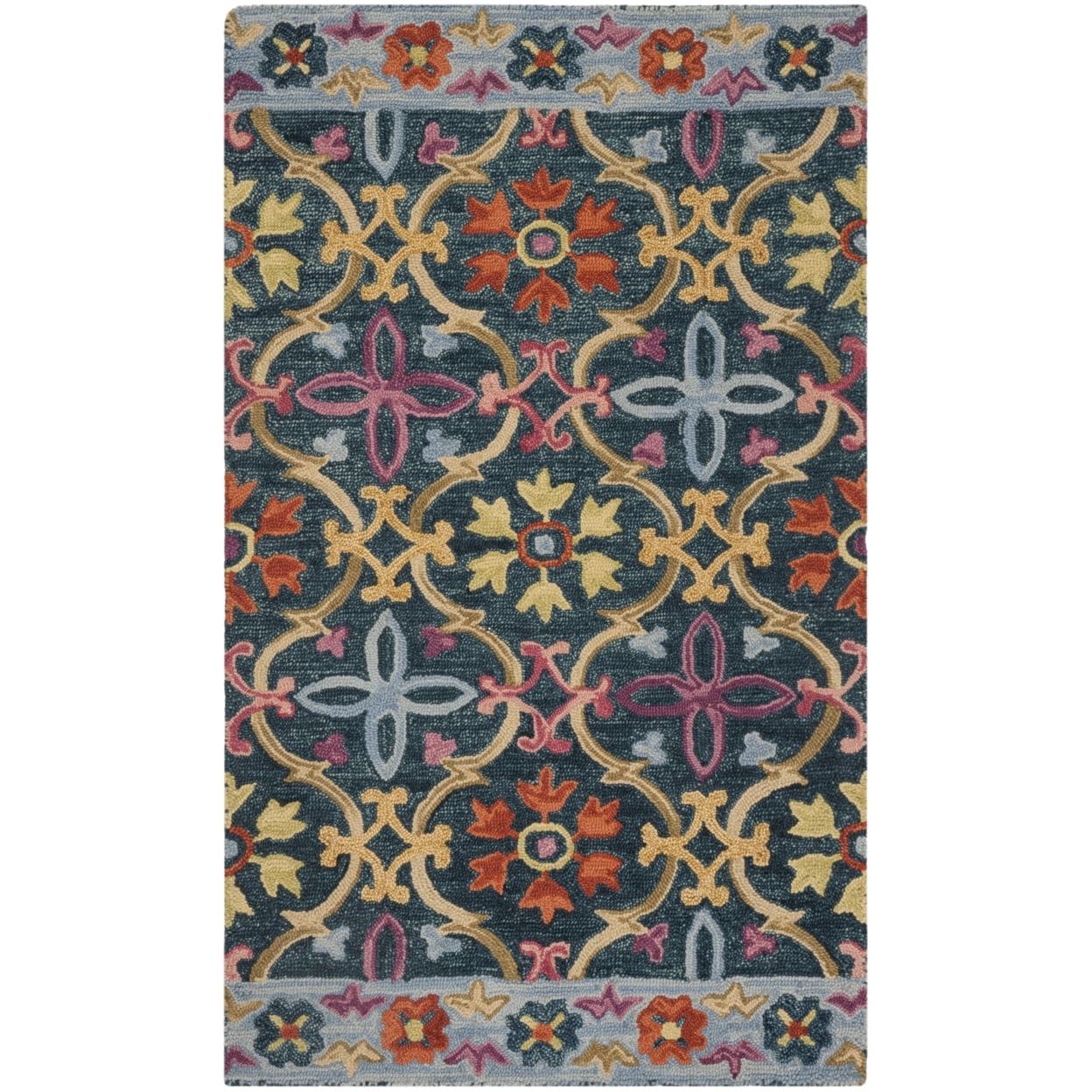 Handmade Blue and Multicolor Wool 3' x 5' Area Rug