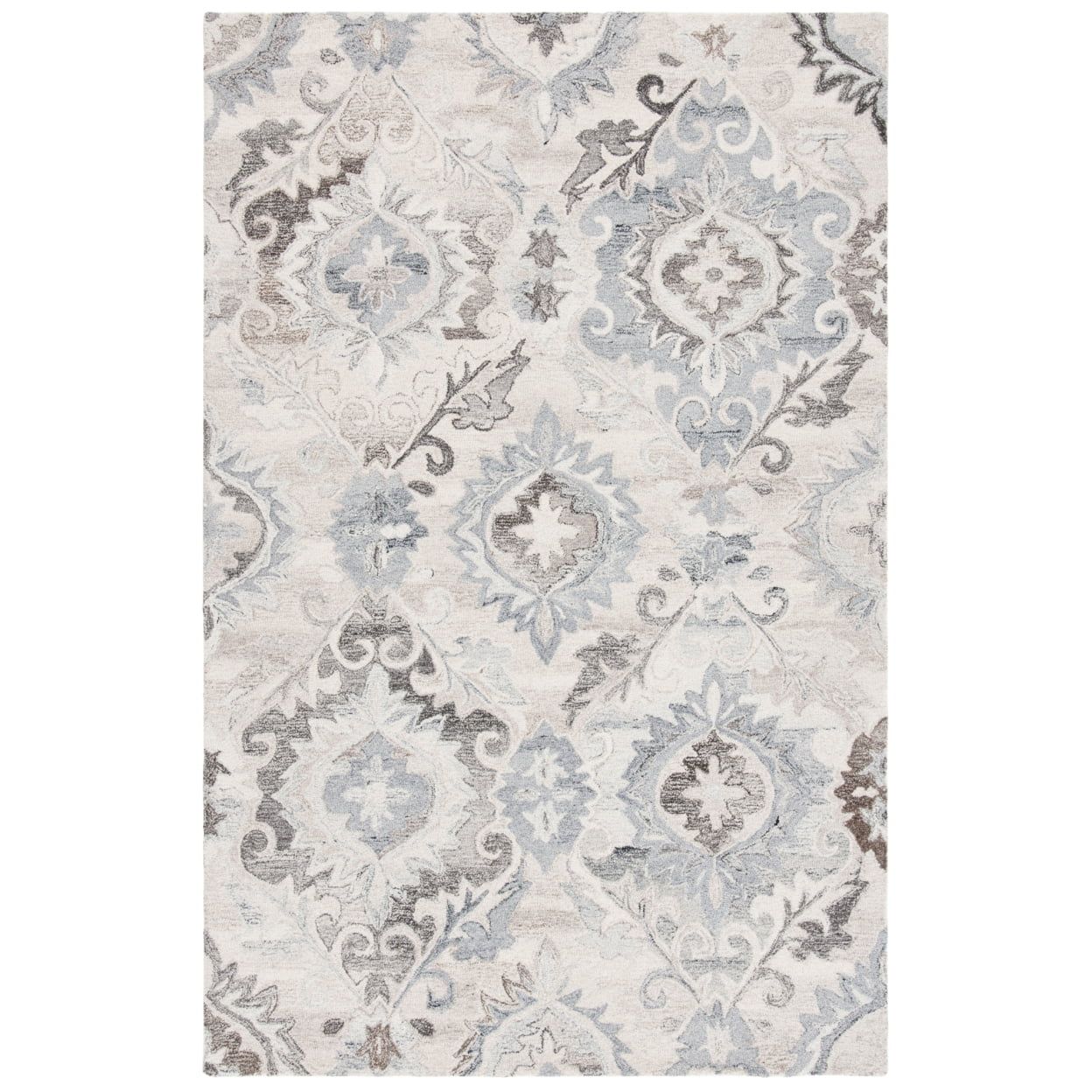 Ivory and Grey Handmade Wool 5' x 8' Area Rug