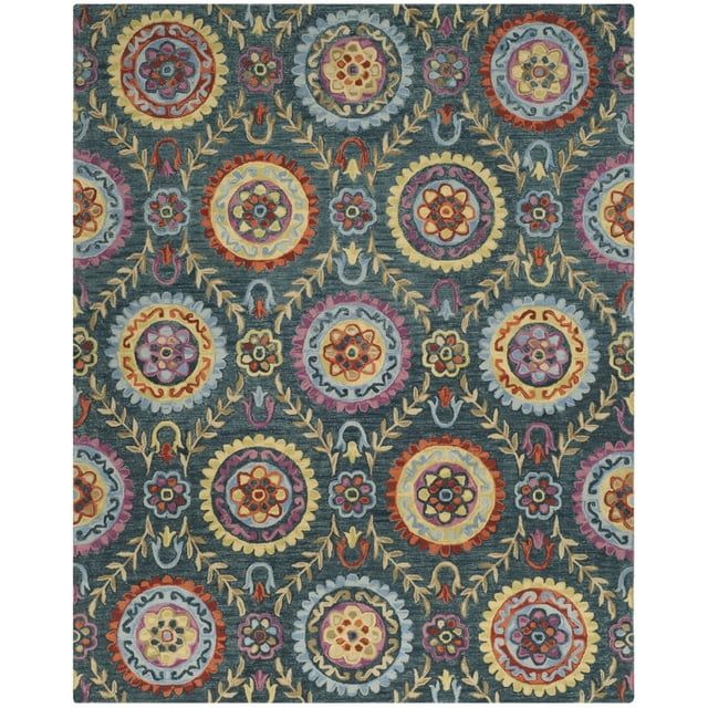 Handmade Blue Wool Rectangular 6' x 9' Area Rug