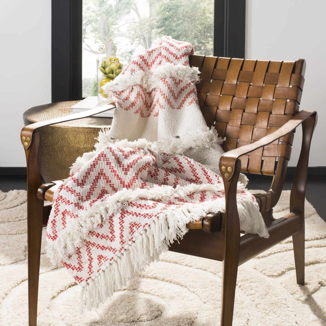 Sydney 50" x 60" Orange and White Cotton Chevron Throw