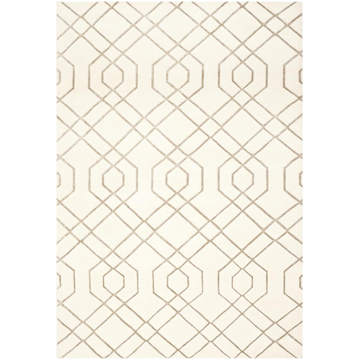 Ivory Geometric Hand-Knotted Wool 6' x 9' Rug