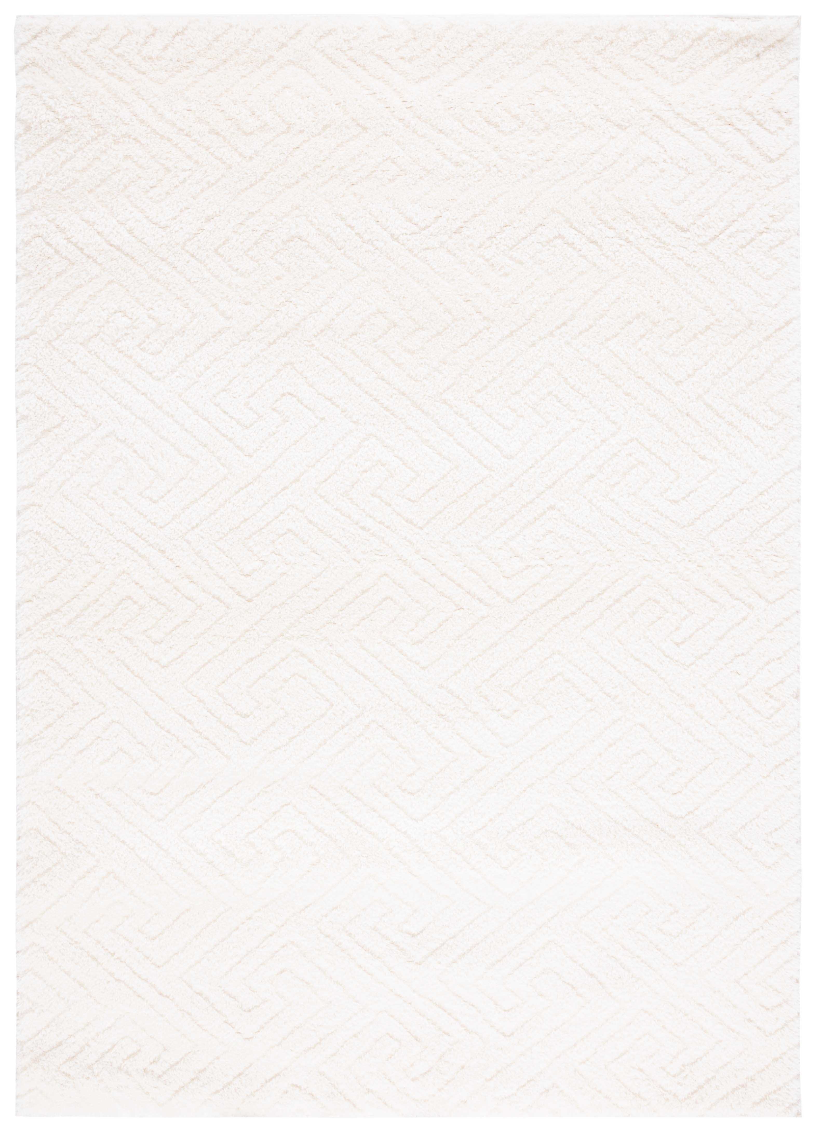 White Geometric Shag Synthetic 5' x 7' Area Rug