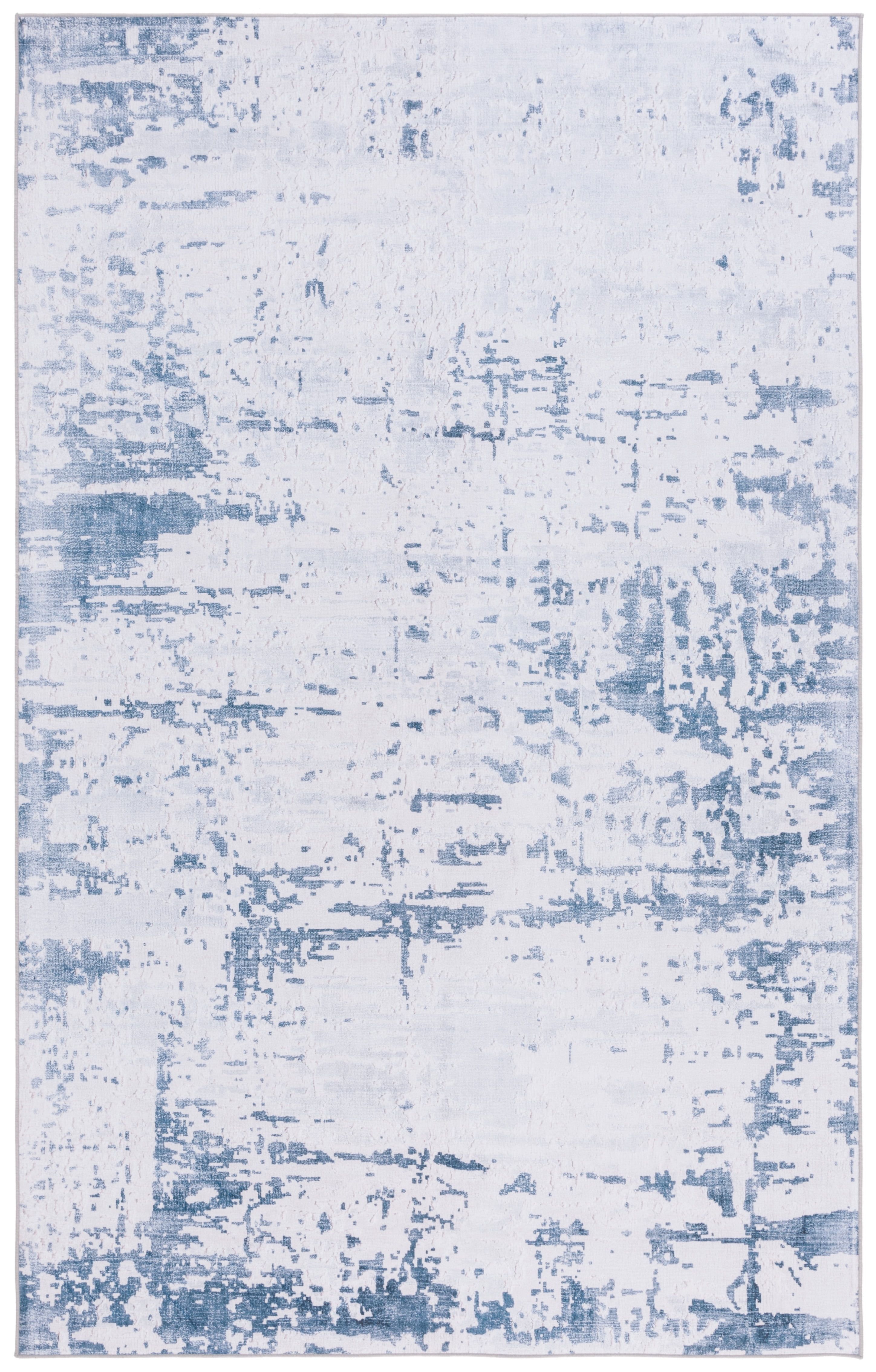 Gray and Navy Abstract Washable Synthetic Area Rug, 3' x 5'