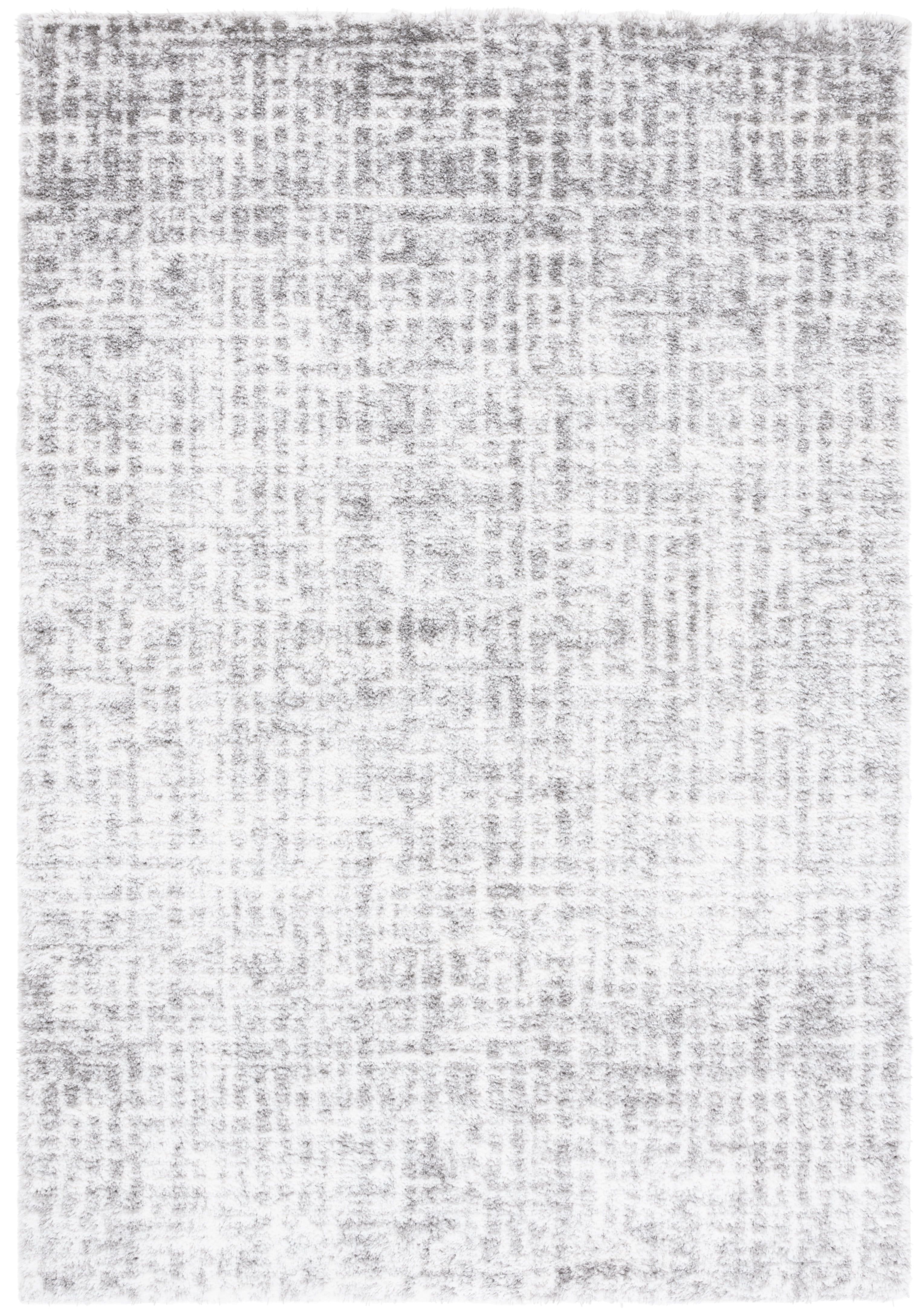 Ivory and Gray Rectangular Shag Area Rug, 5' x 7'