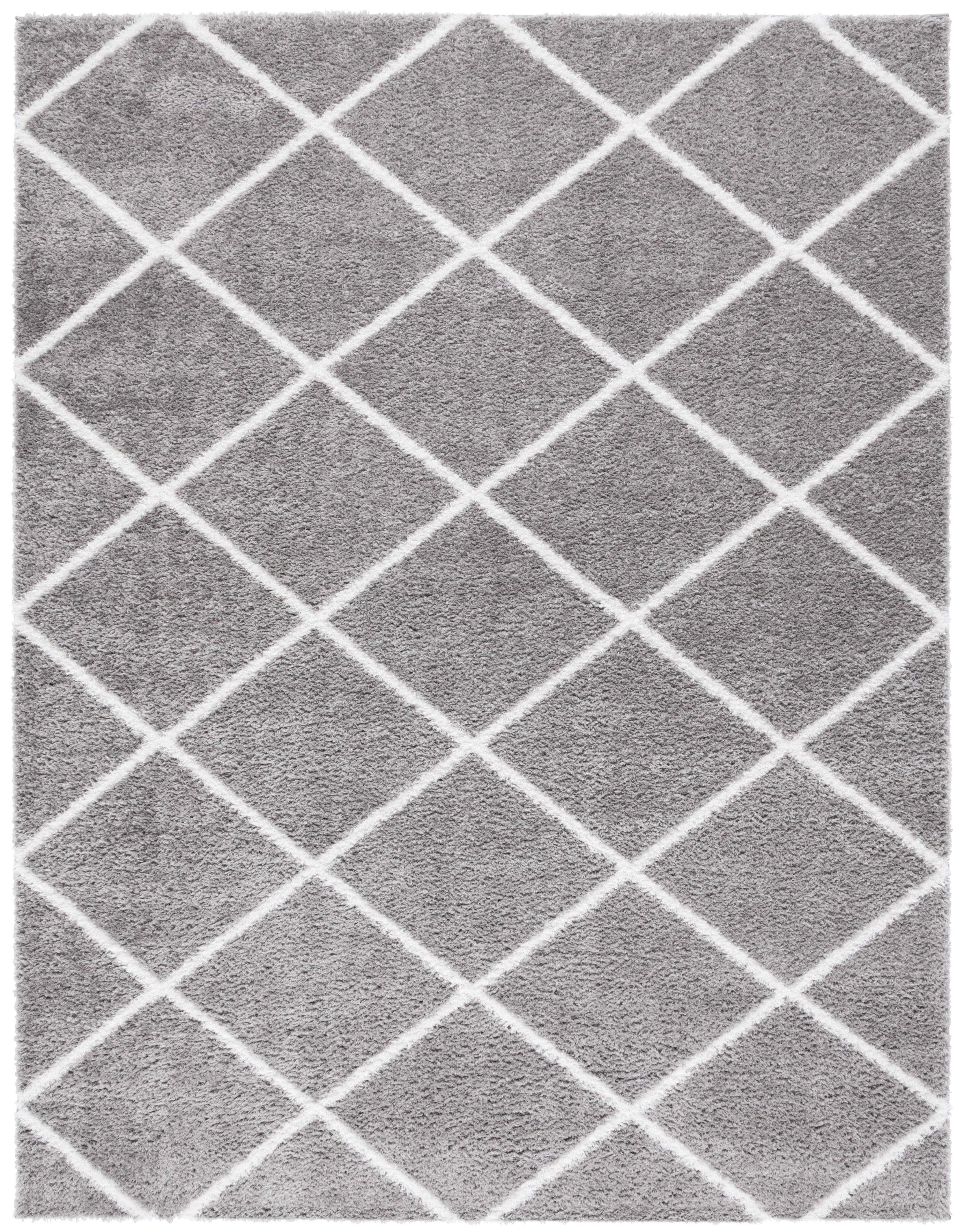 54" Round White/Grey Geometric Shag Synthetic Rug