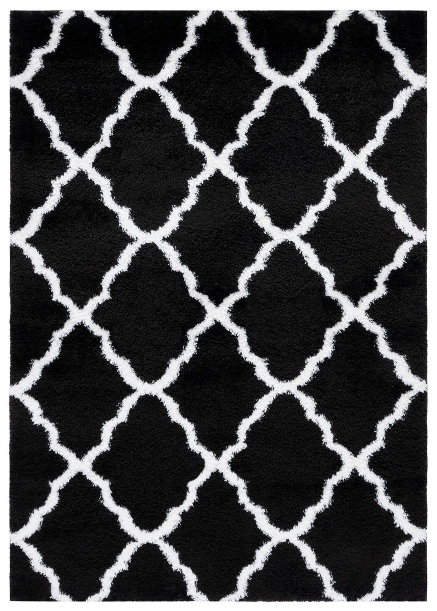 Black and White Square Shag Area Rug, 6'7"