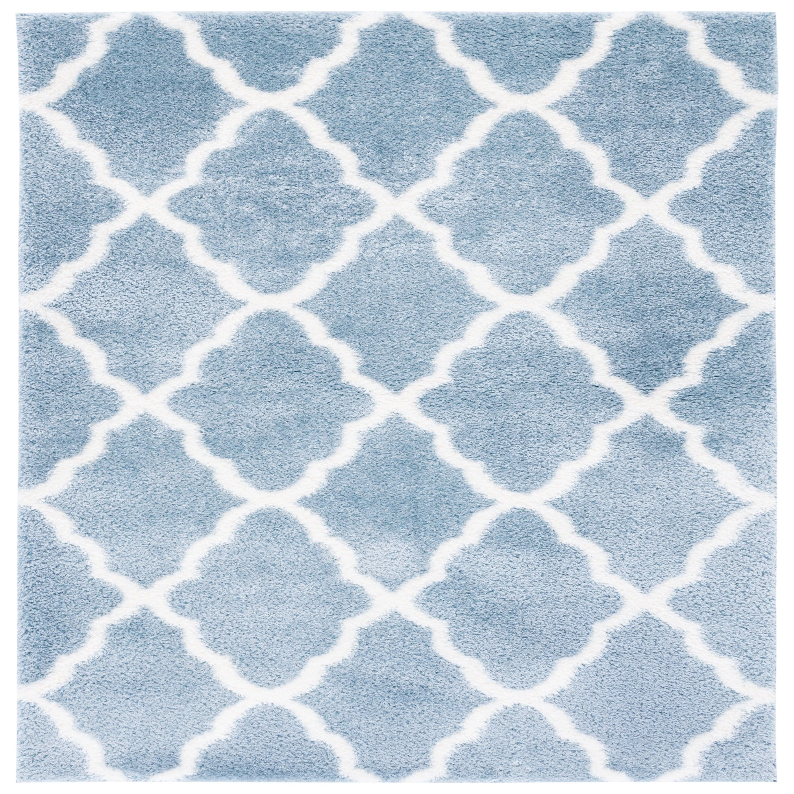 6'7" Blue and White Geometric Shag Square Area Rug