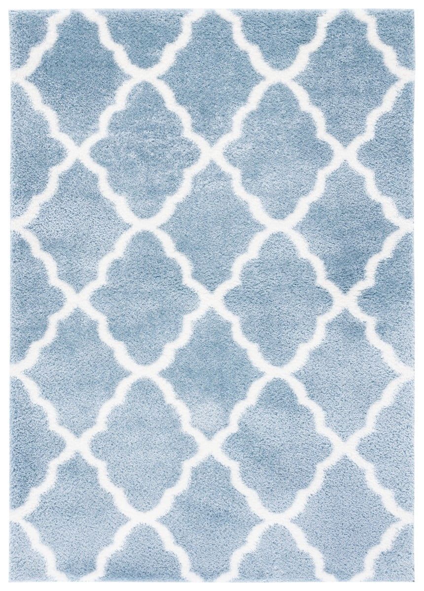 Blue and White Geometric Shag 9' x 12' Area Rug