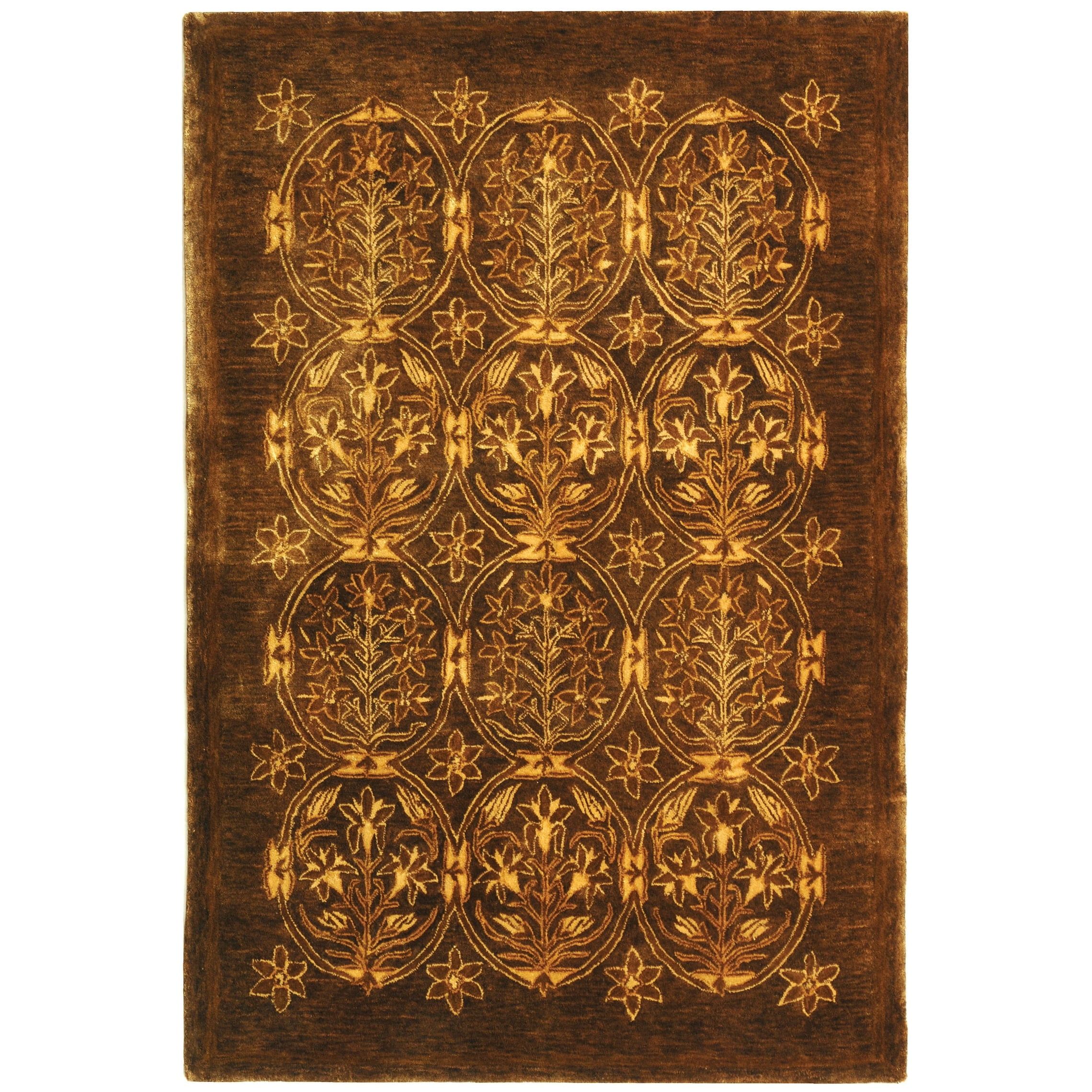 Olive and Gold Hand-Tufted Wool Floral 6' x 9' Rug