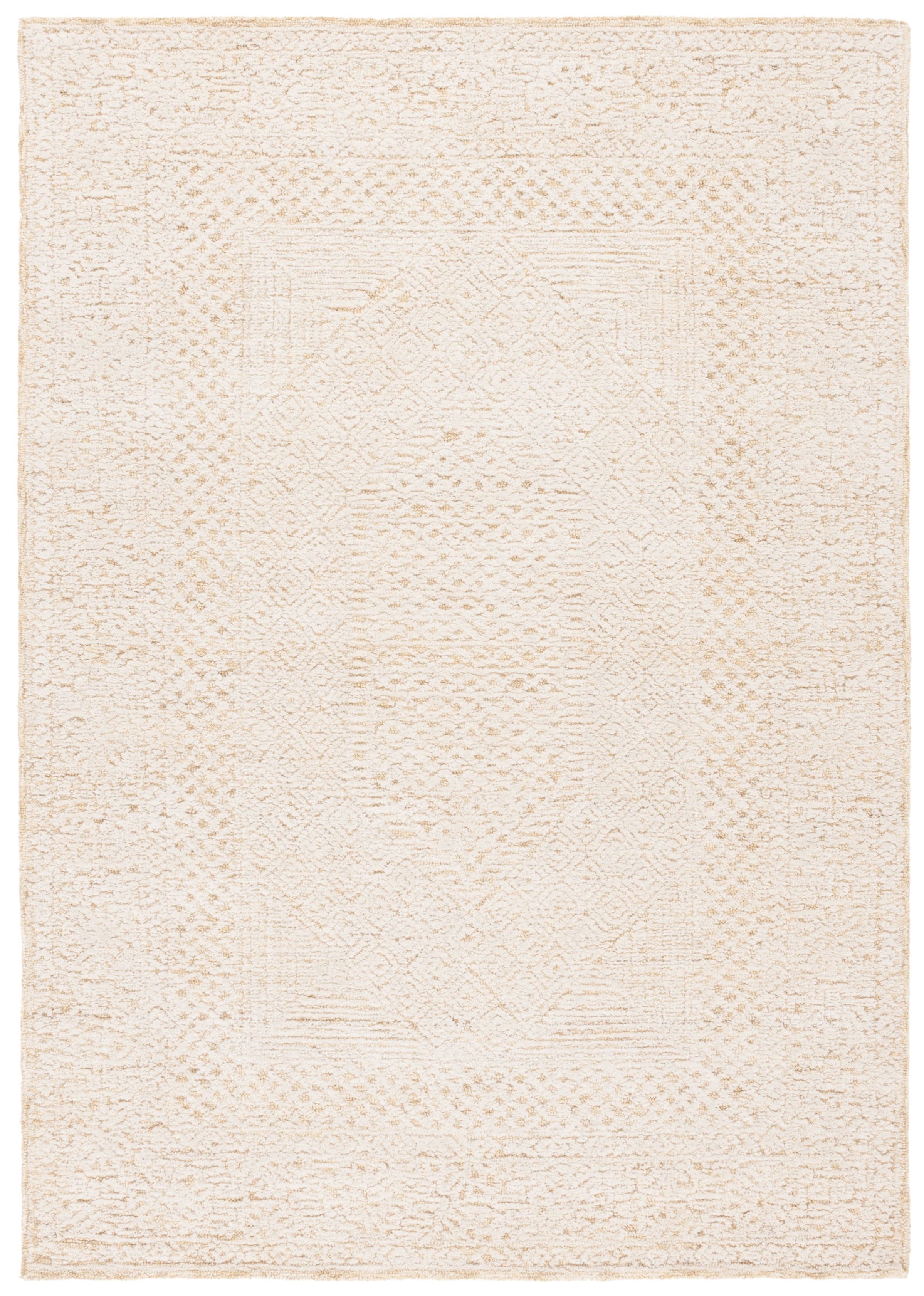 Ivory and Gold Geometric Hand-Tufted Wool Area Rug, 5' x 8'