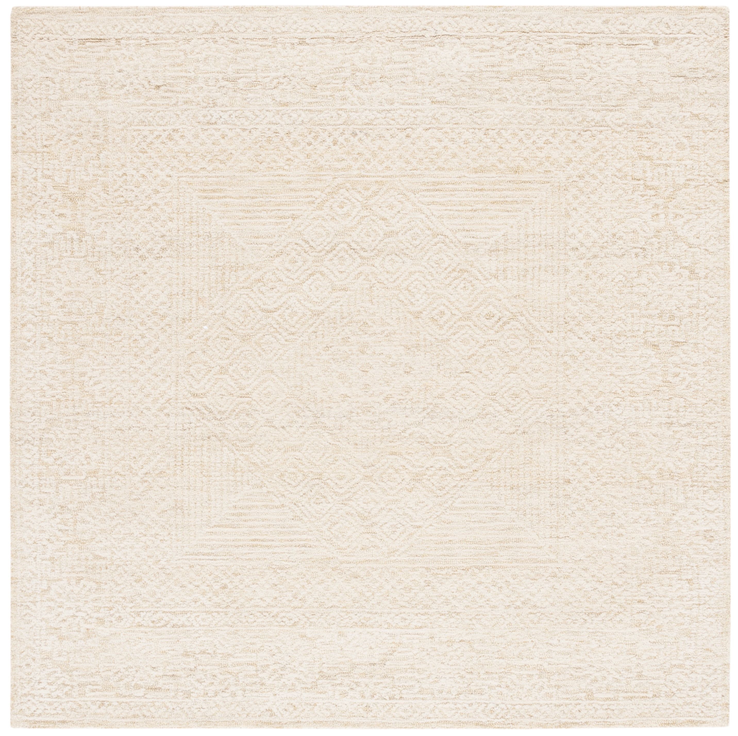 Ivory Geometric Hand-Tufted Wool Square Rug, 6 x 6 ft