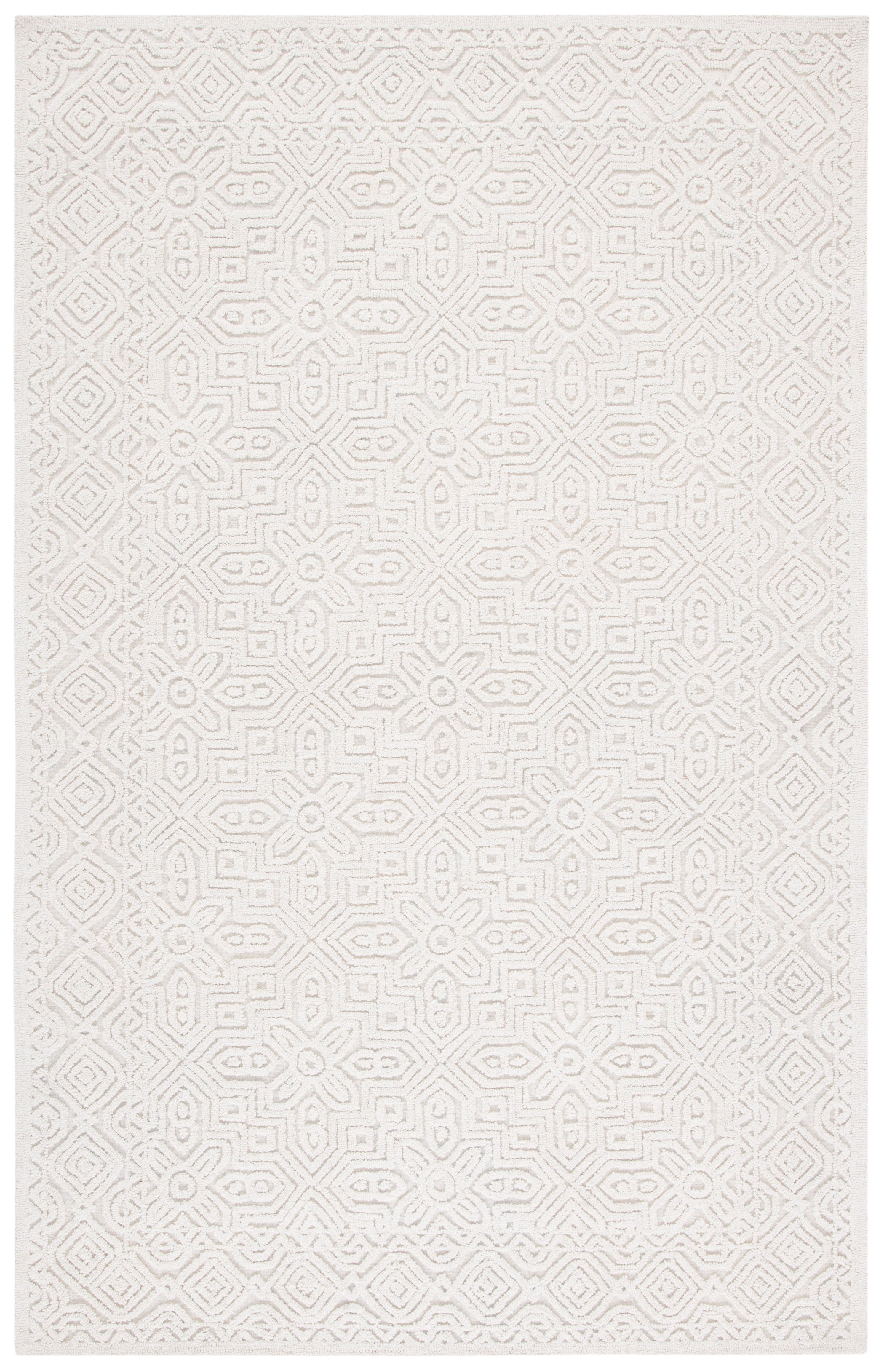 Ivory Geometric Hand-Tufted Wool Square Area Rug