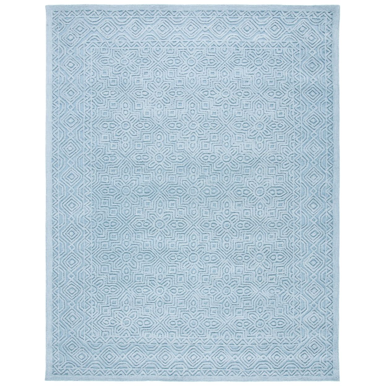 Handmade Textural Blue Wool Round Rug - 9' x 12'