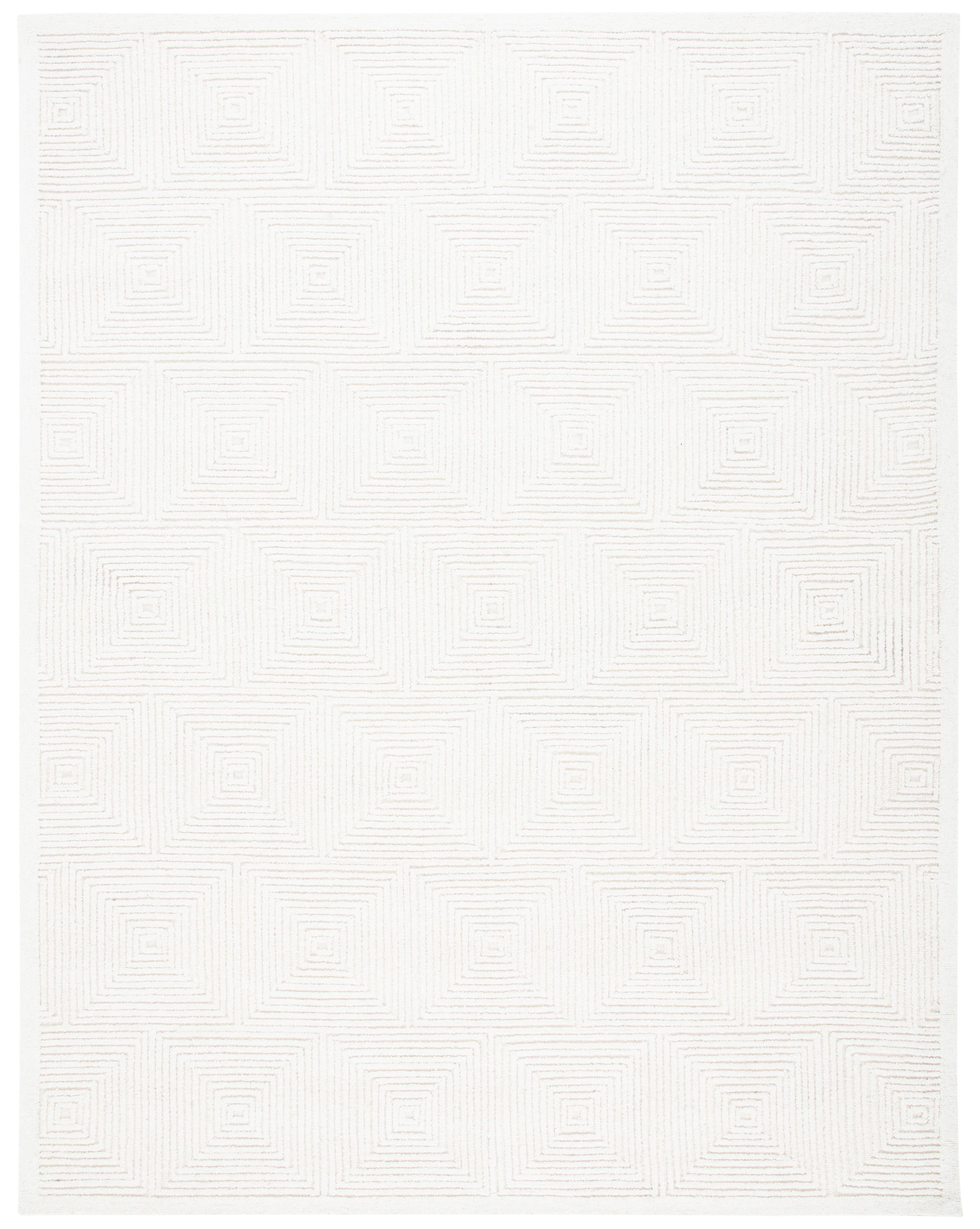 Ivory Geometric Handmade Wool Area Rug, 9' x 12'