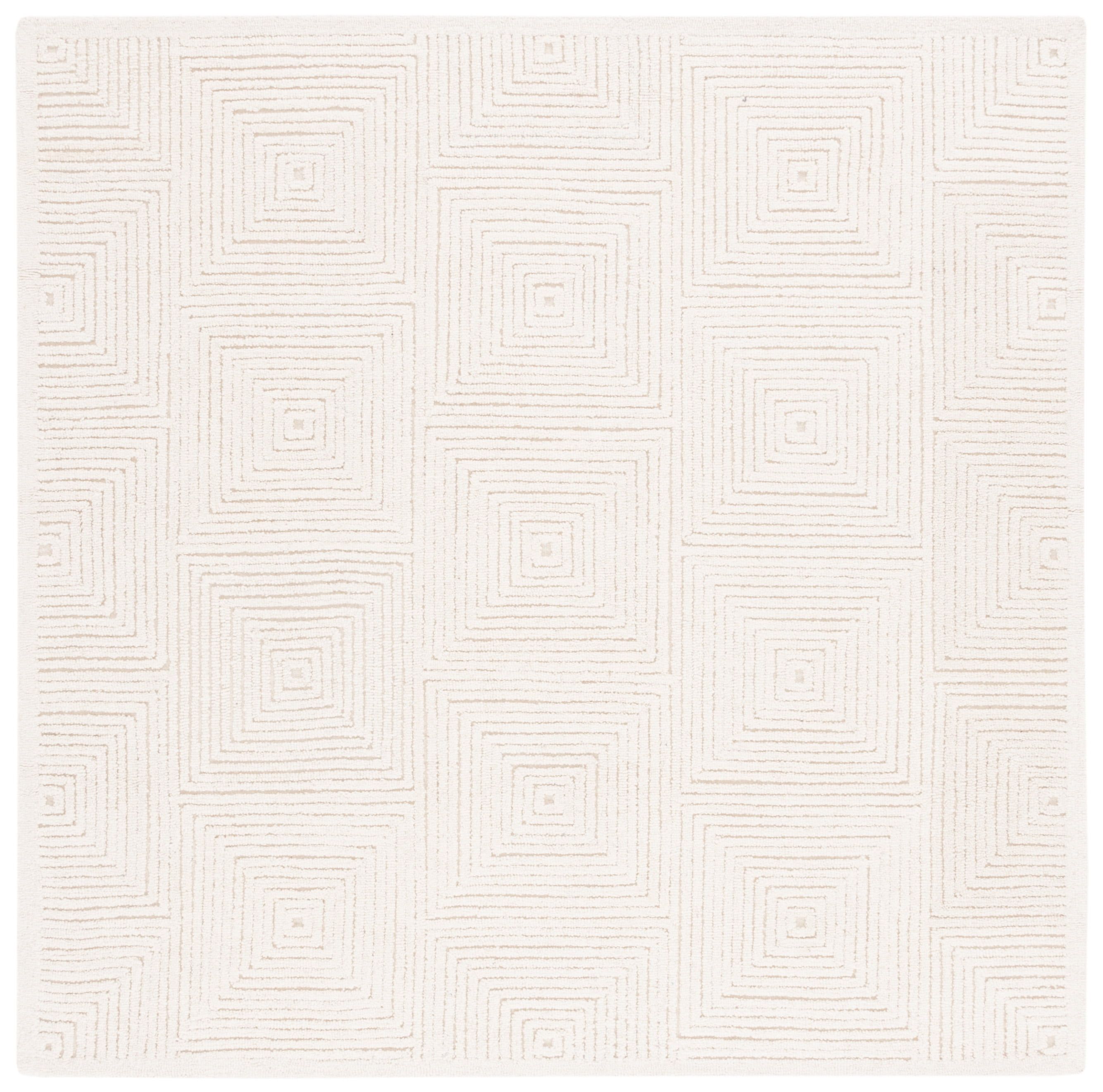 Ivory Square Hand-Tufted Wool Area Rug 4' x 4'