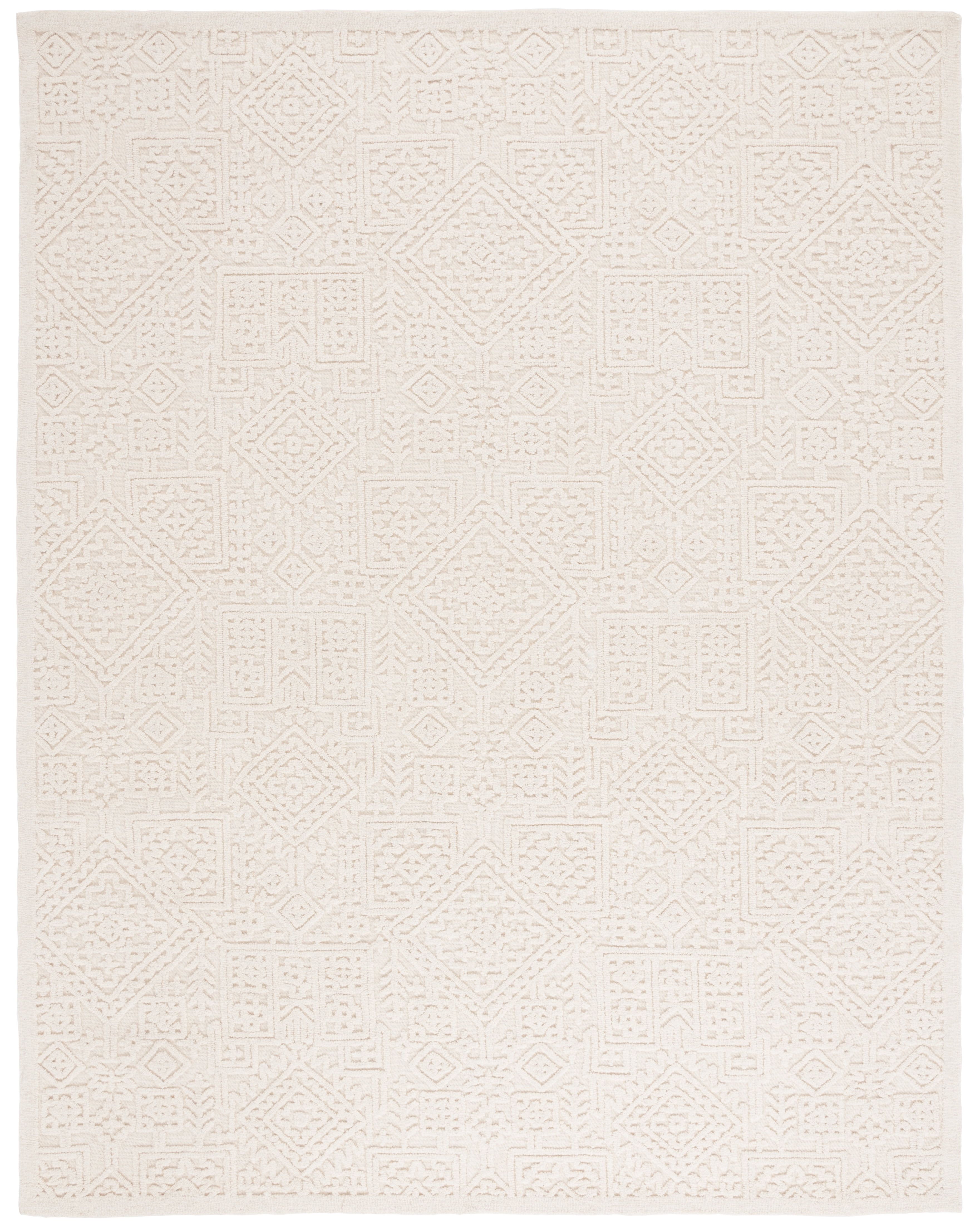 Ivory Geometric Hand-Tufted Wool Area Rug, 8' x 10'