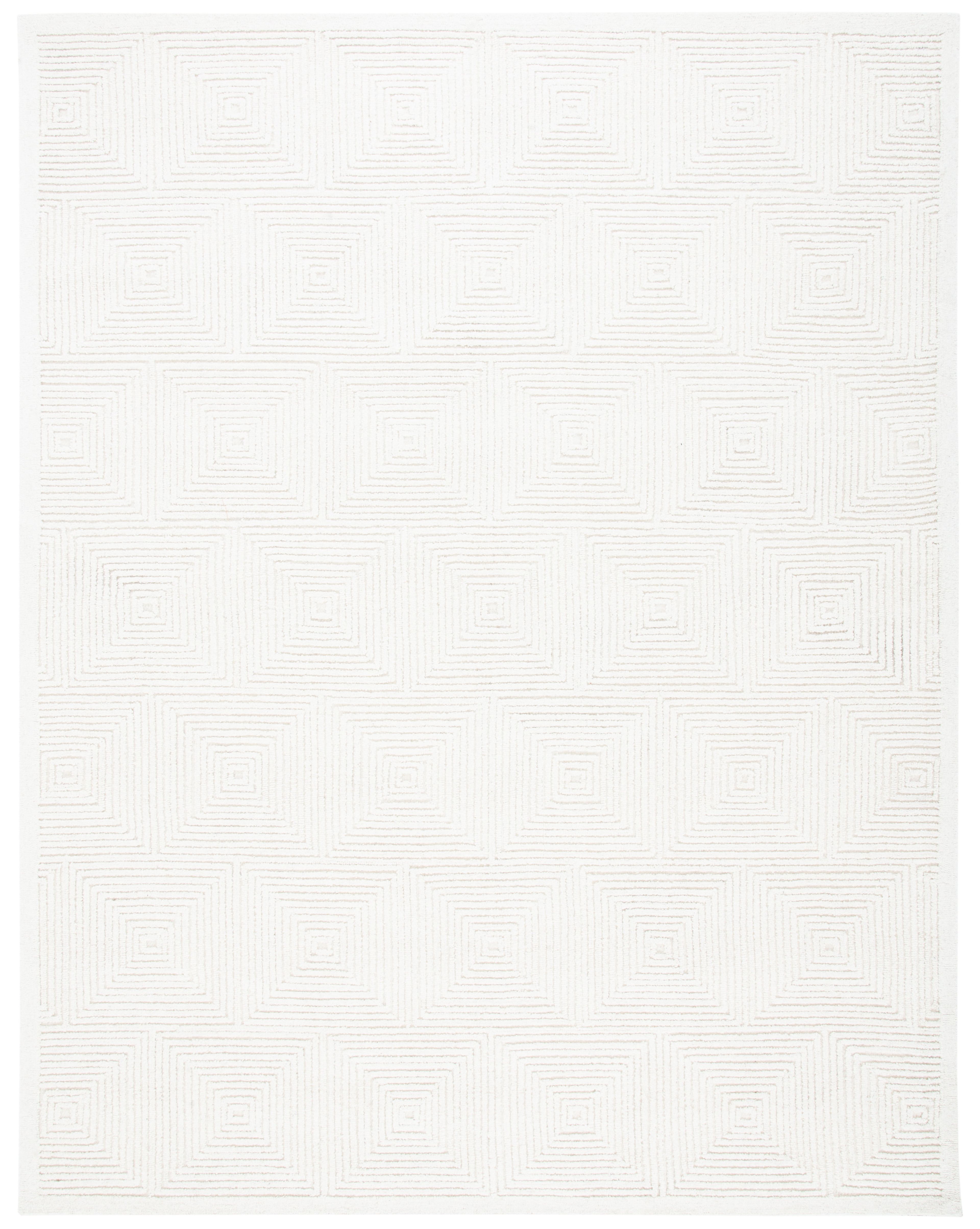 Ivory Geometric Handmade Wool Rectangular Area Rug, 11' x 15'