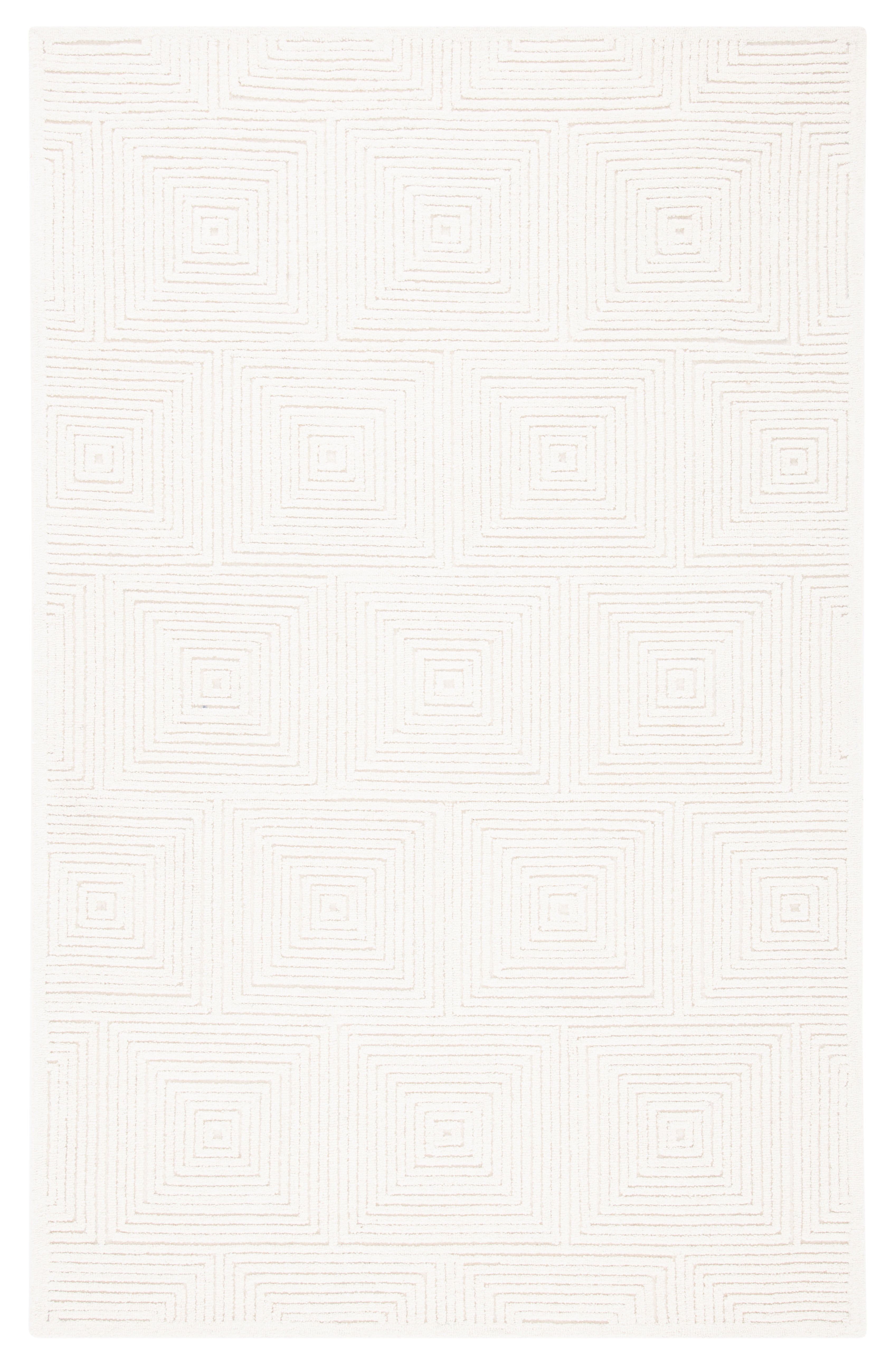 Ivory Geometric Hand-Tufted Wool Area Rug, 6' x 9'