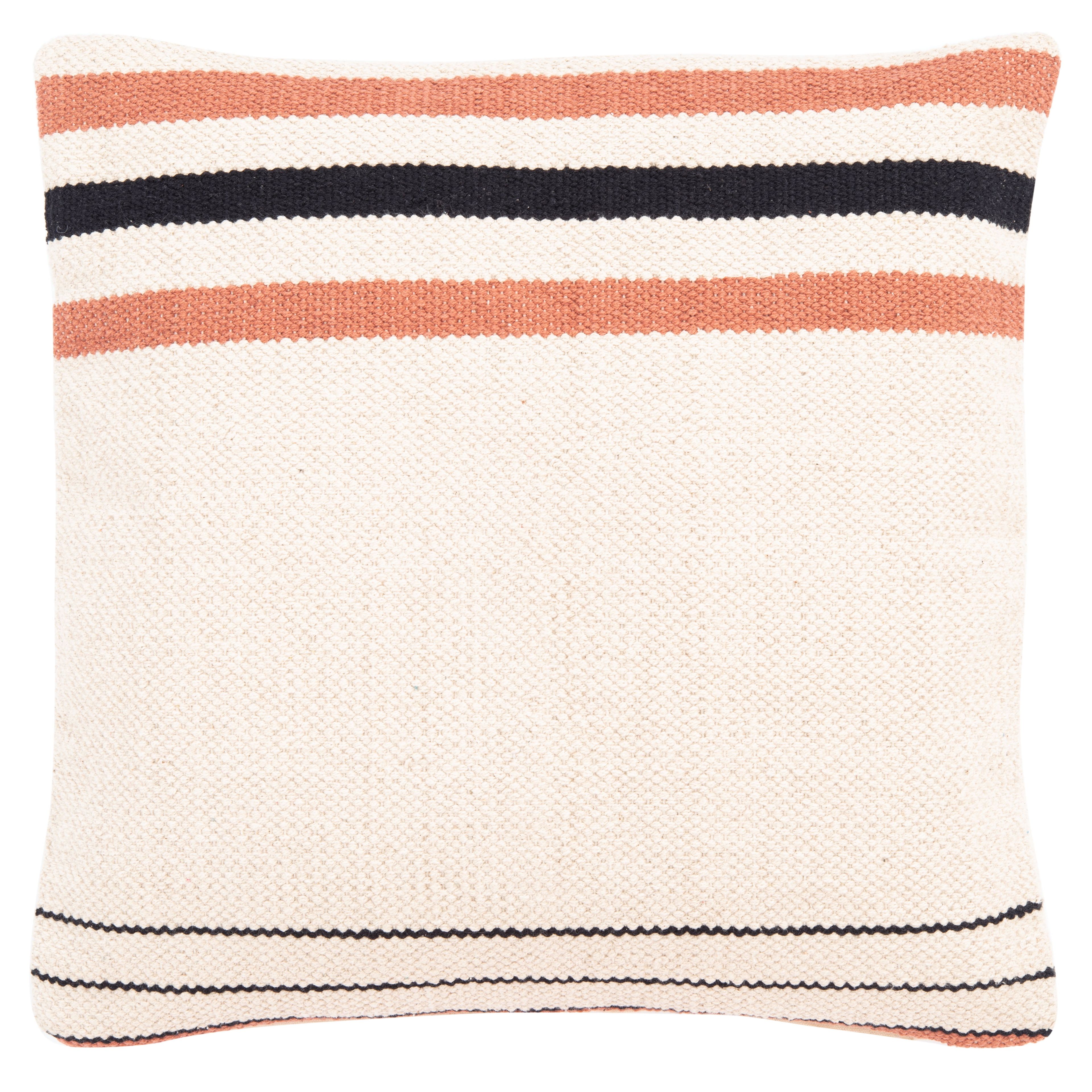 Ivory and Rust Striped Cotton Square Throw Pillow