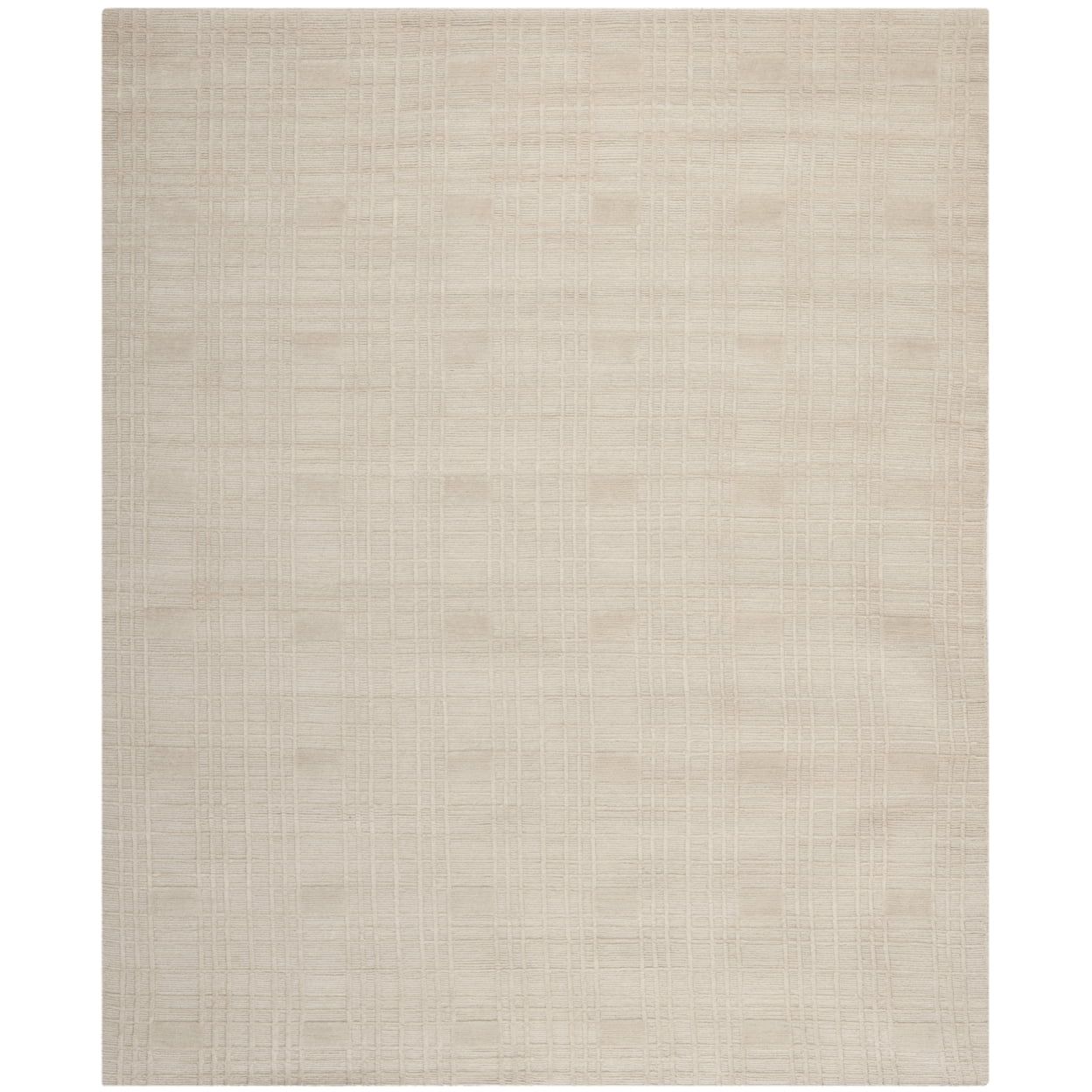 Ivory Geometric Hand-Knotted Wool Area Rug, 4' x 6'