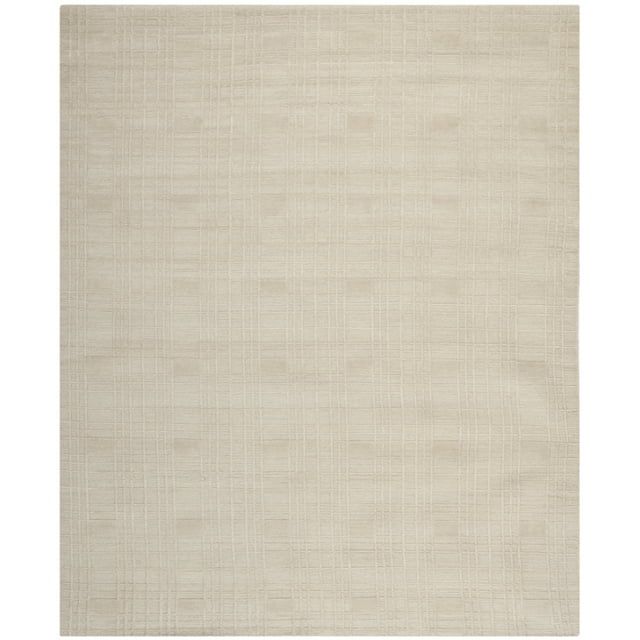 Ivory Geometric Hand-Knotted Wool Area Rug, 4' x 6'