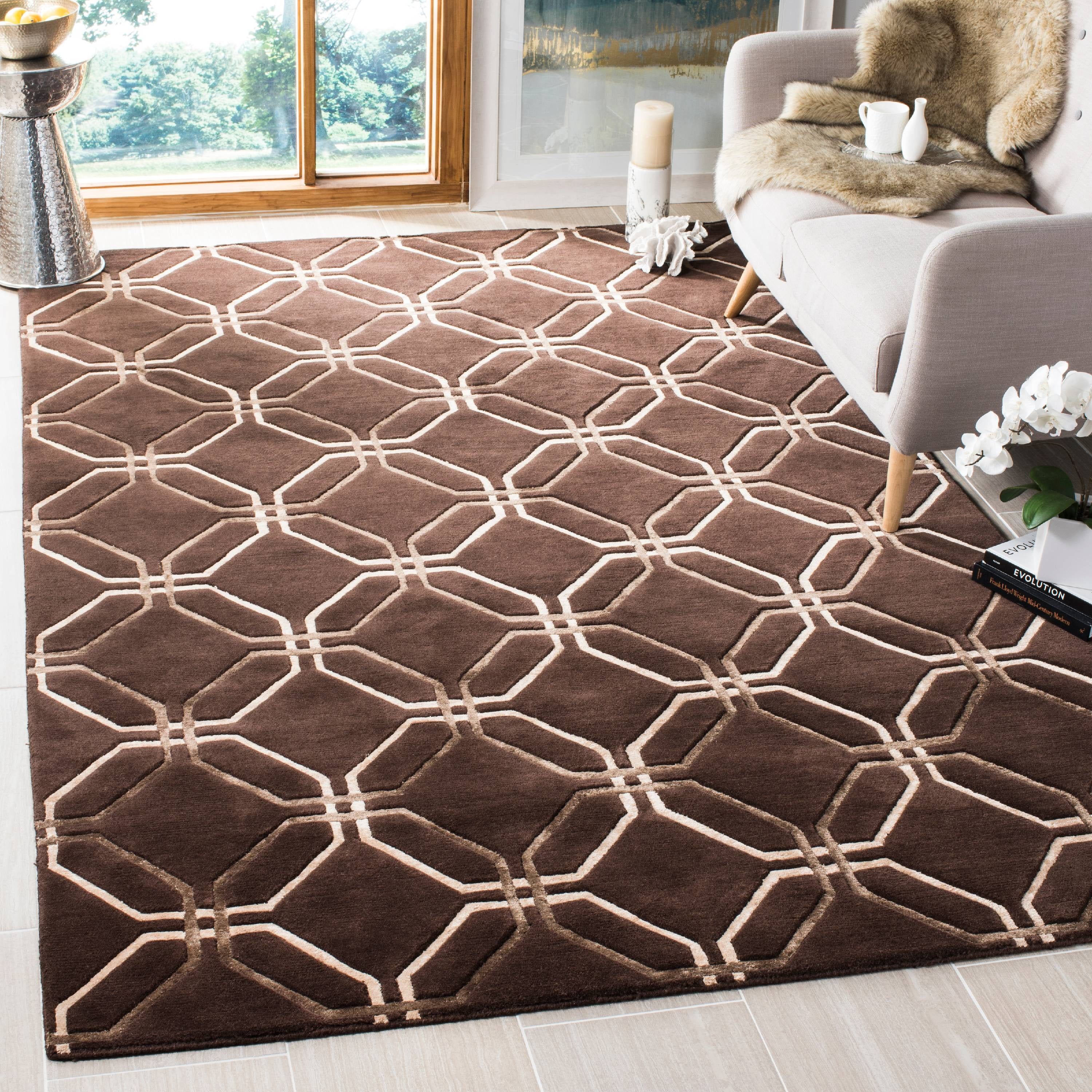 Hand-Knotted Brown Wool Geometric 6' x 9' Area Rug