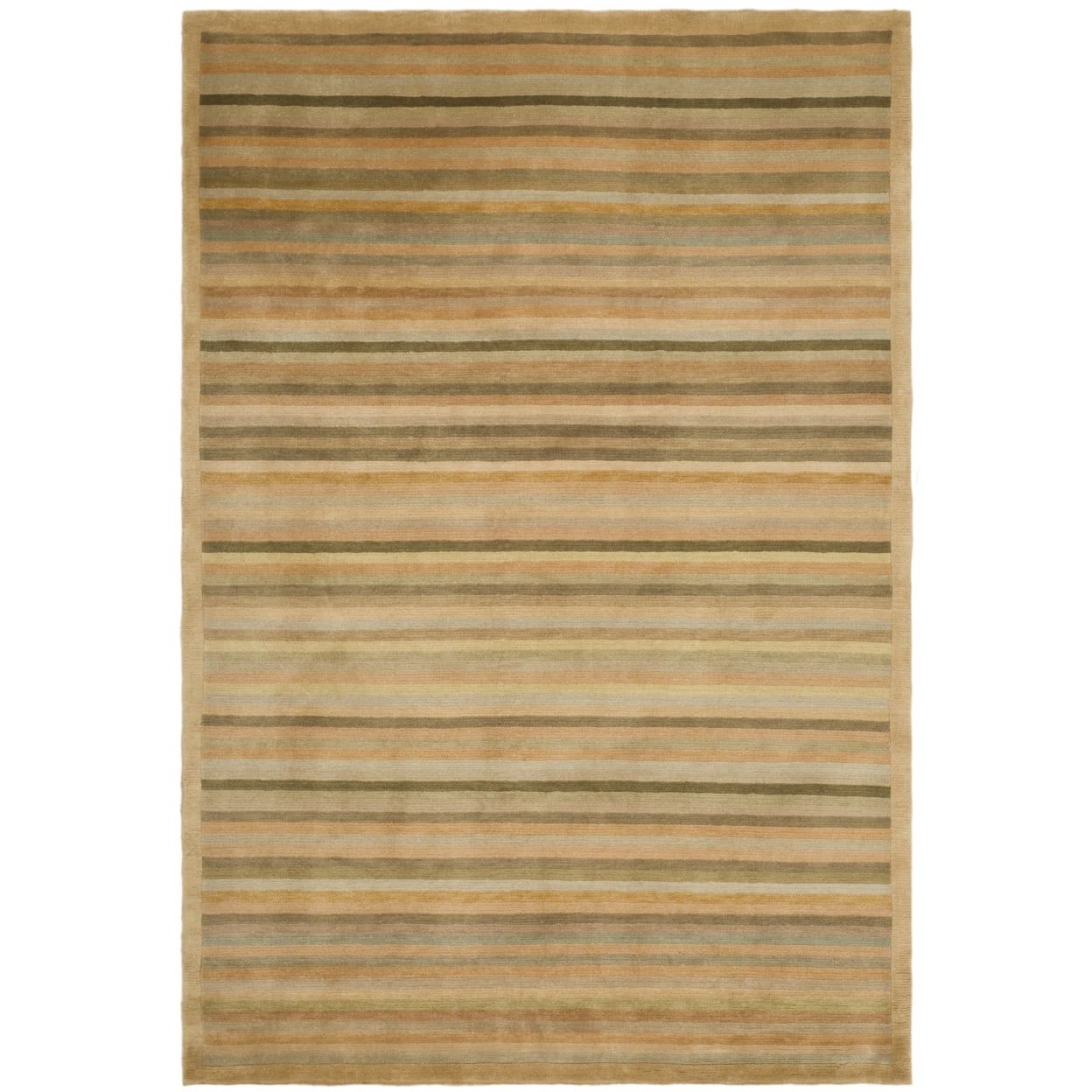 Hand-Knotted Apricot and Sage Wool 4' x 6' Rug