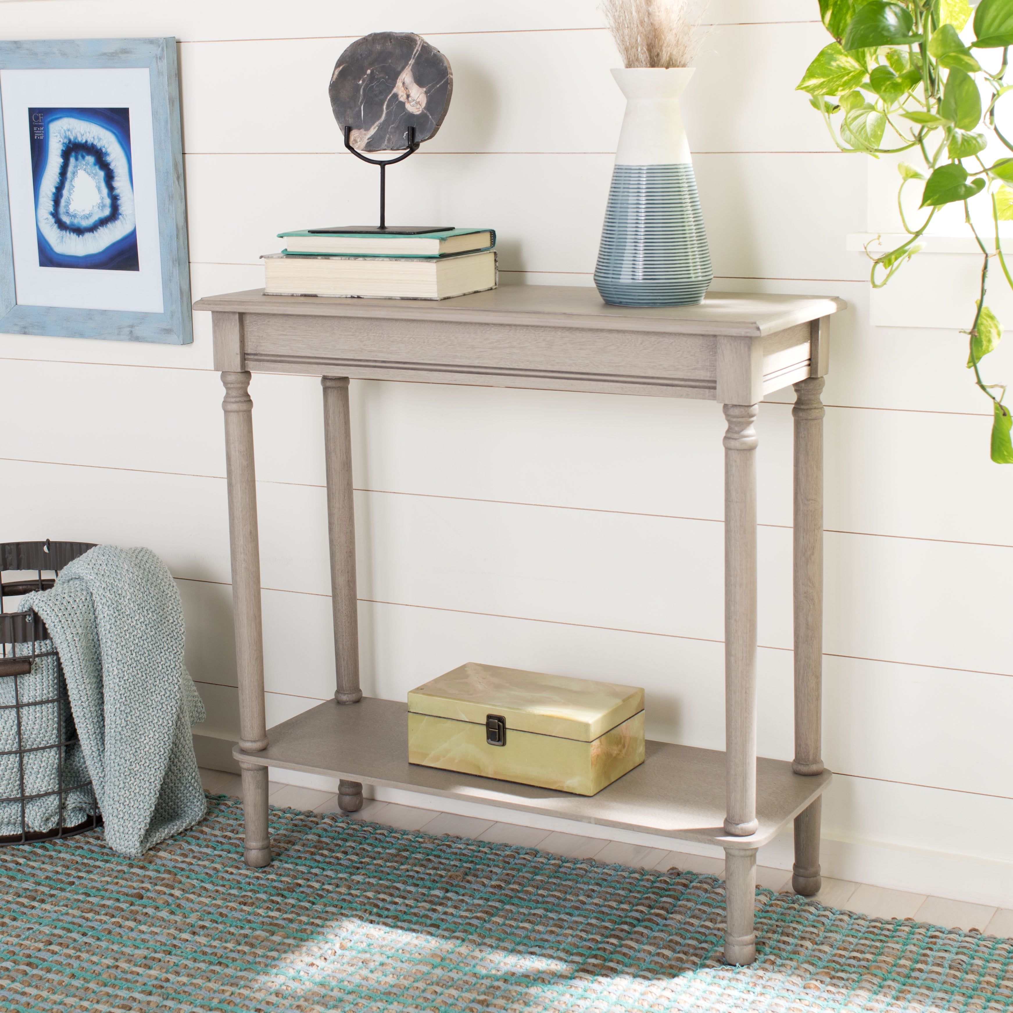 Elegant Greige Wood Console Table with Storage Shelf, 31"x15"