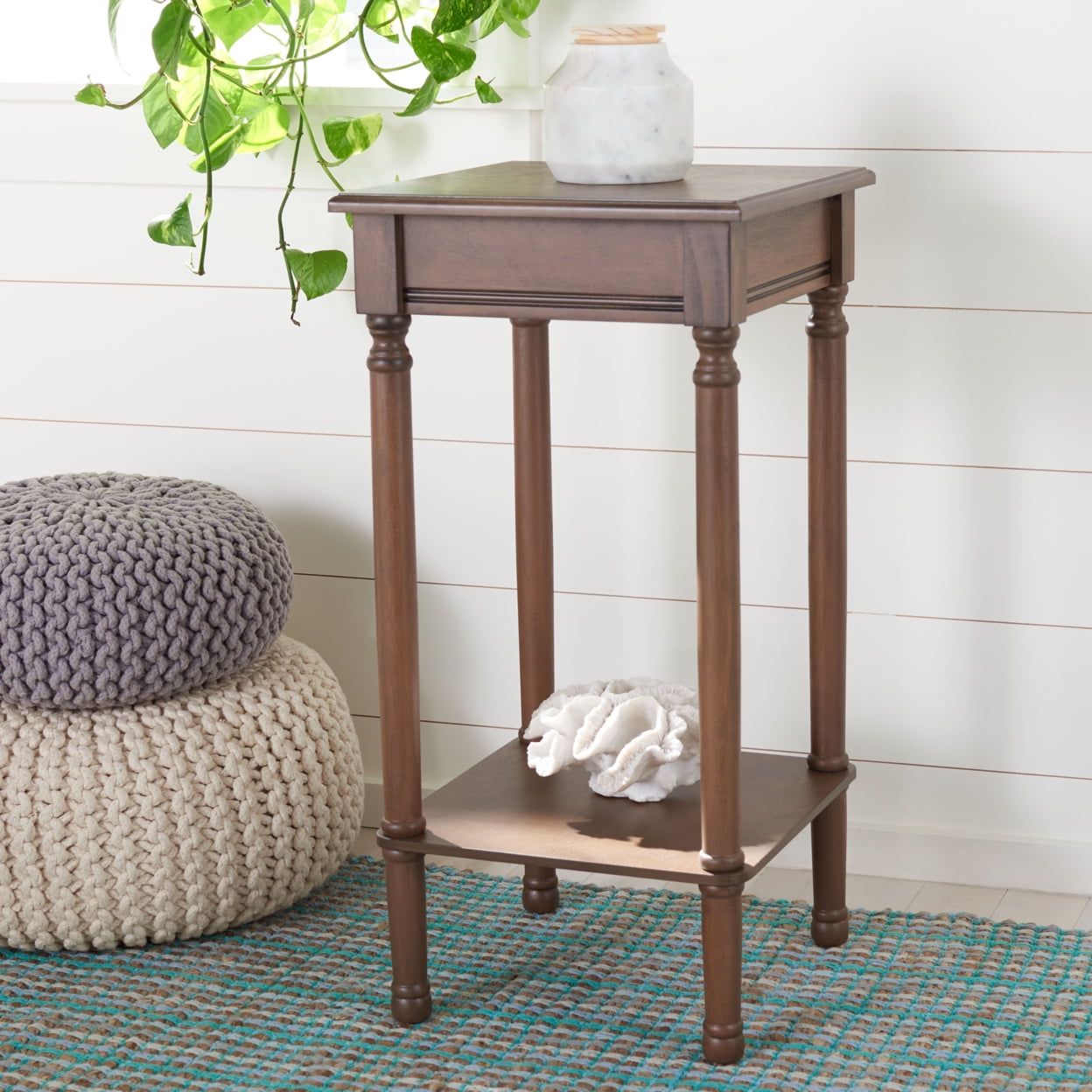 Tinsley Brown Wood Square Accent Table with Shelf