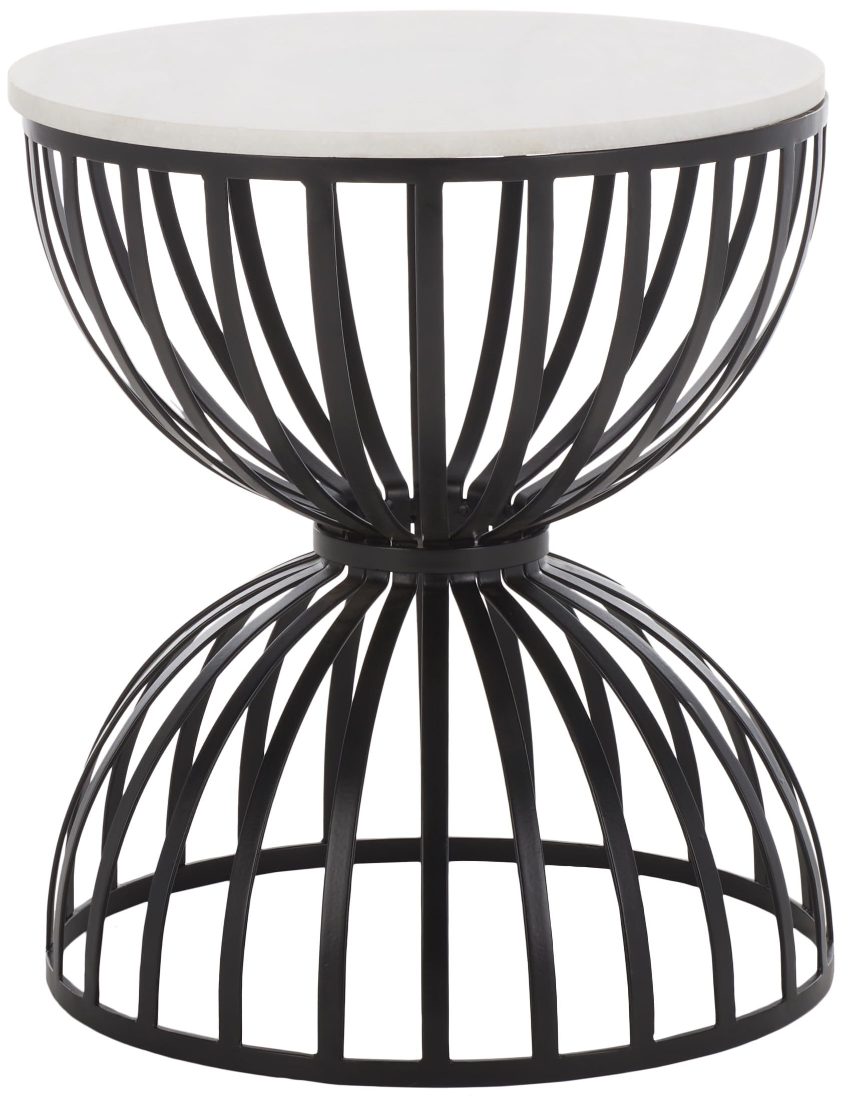 Tissaia Round White Marble and Black Iron Accent Table