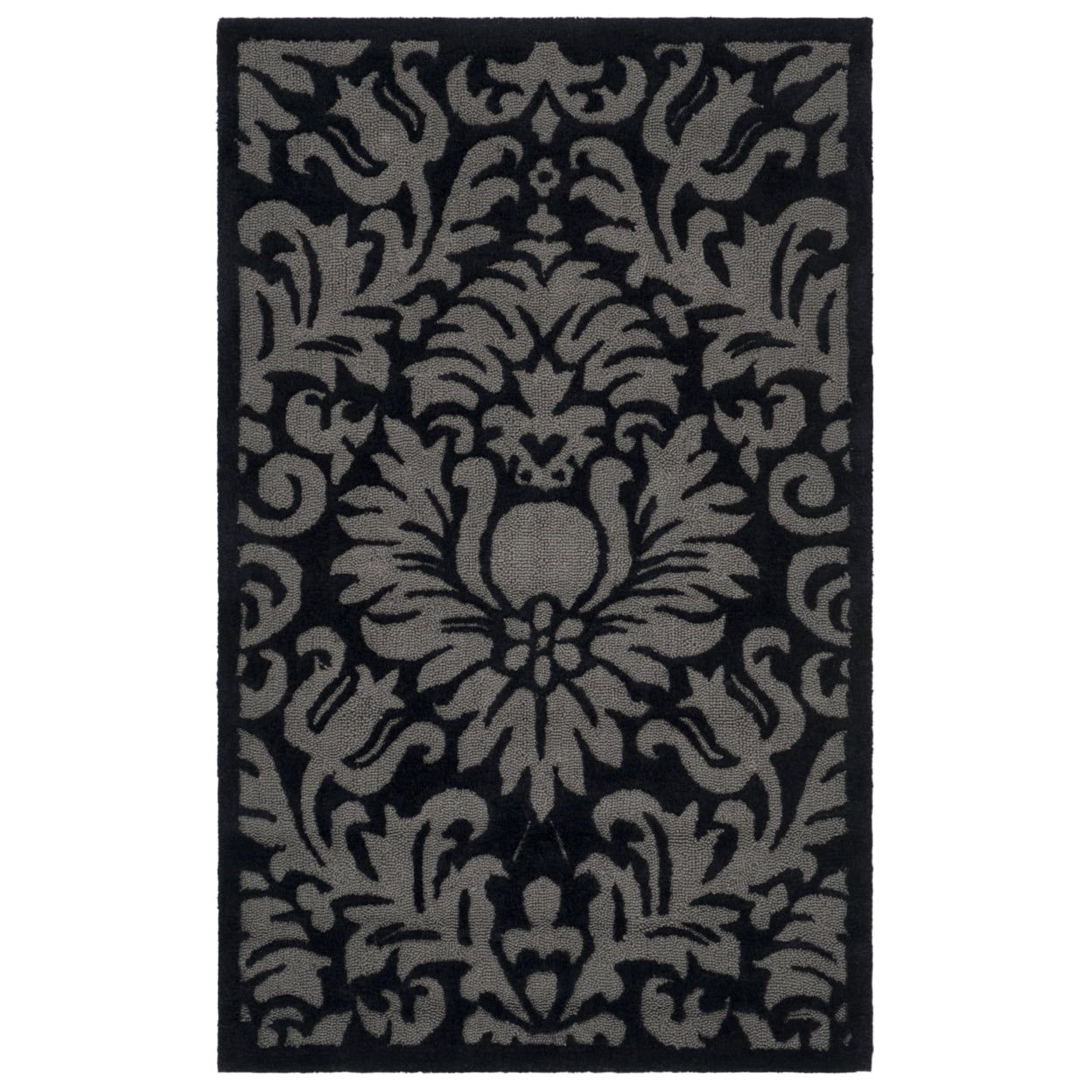 Handmade Black Wool 4' x 6' Rectangular Rug