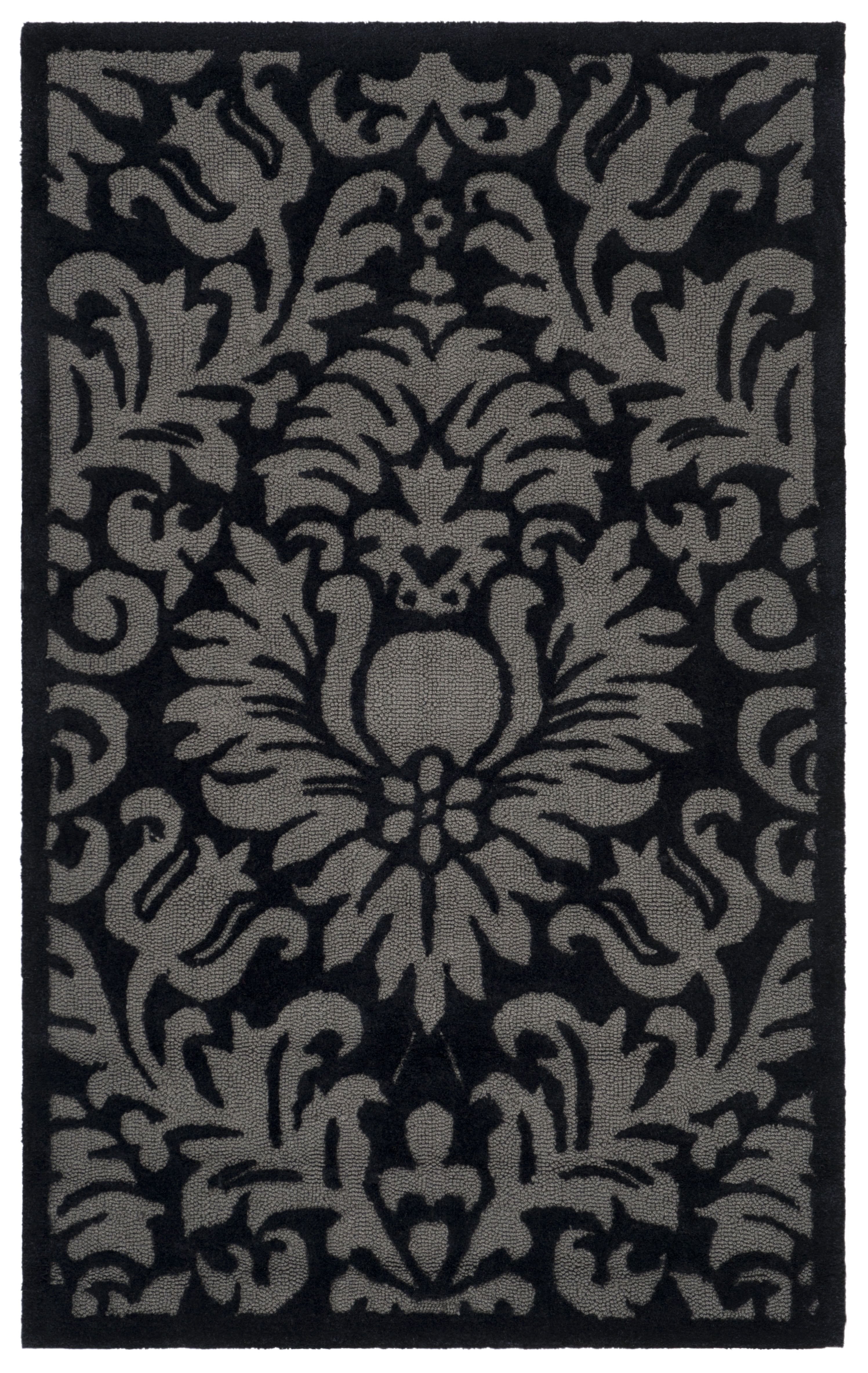 Handmade Black Wool 4' x 6' Rectangular Rug