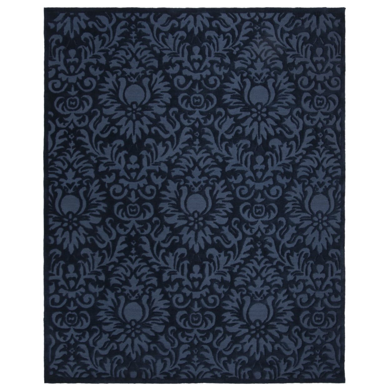 Handmade Navy Wool Rug with Intricate Pattern, 2' 3" x 9'