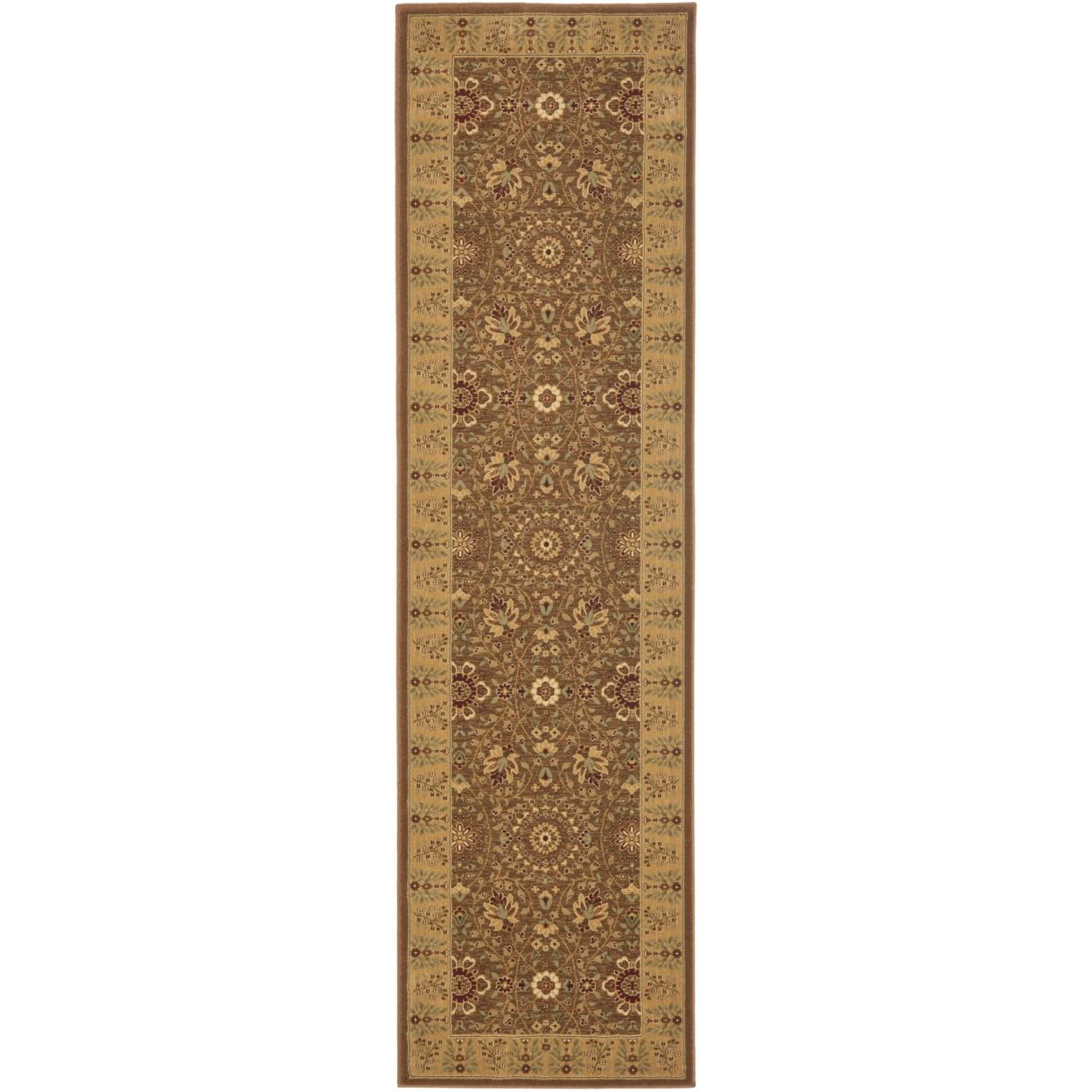 Olive and Caramel Silk Road Pattern Runner Rug