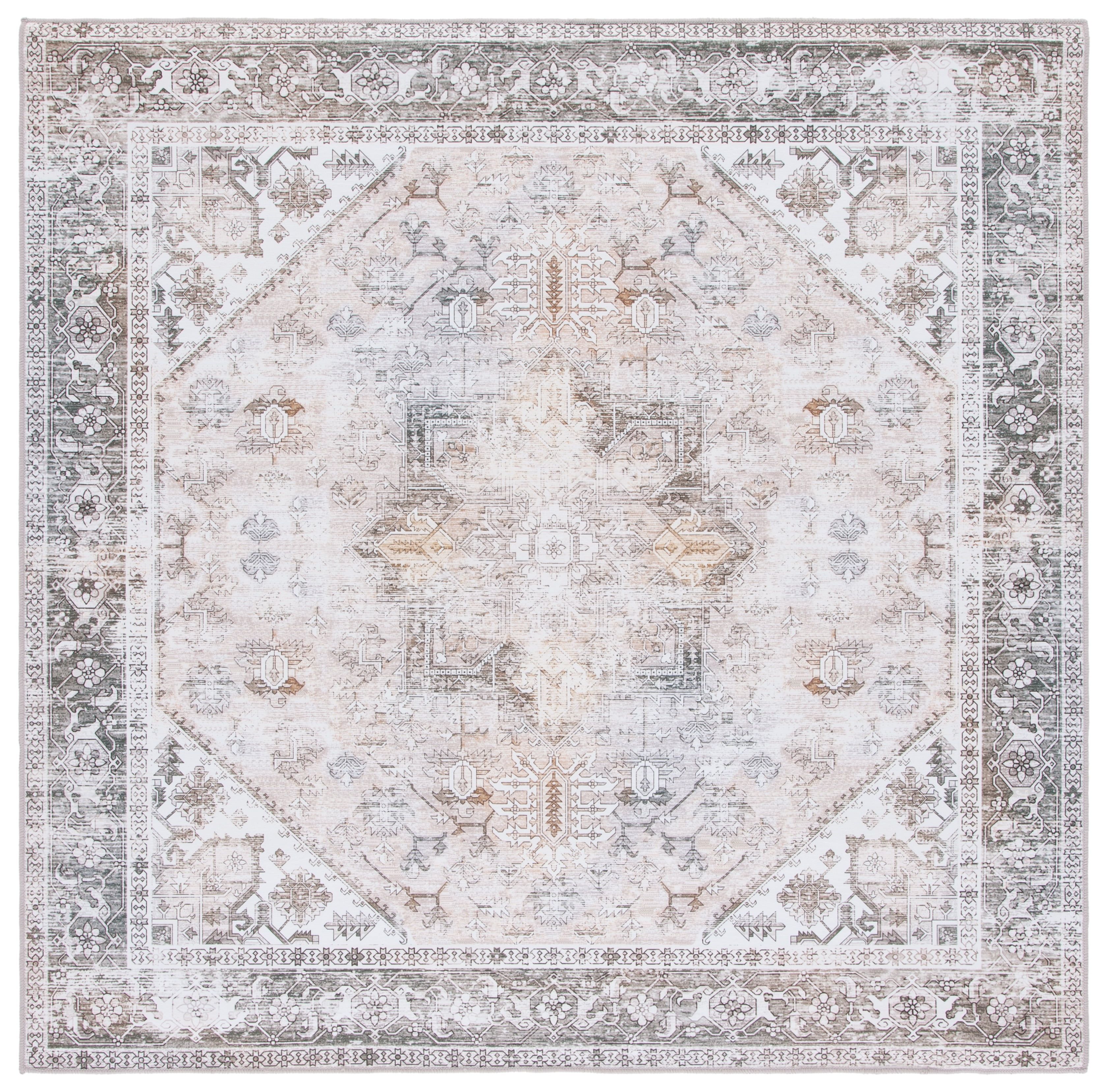 Tucson Beige and Grey Synthetic Square Washable Area Rug