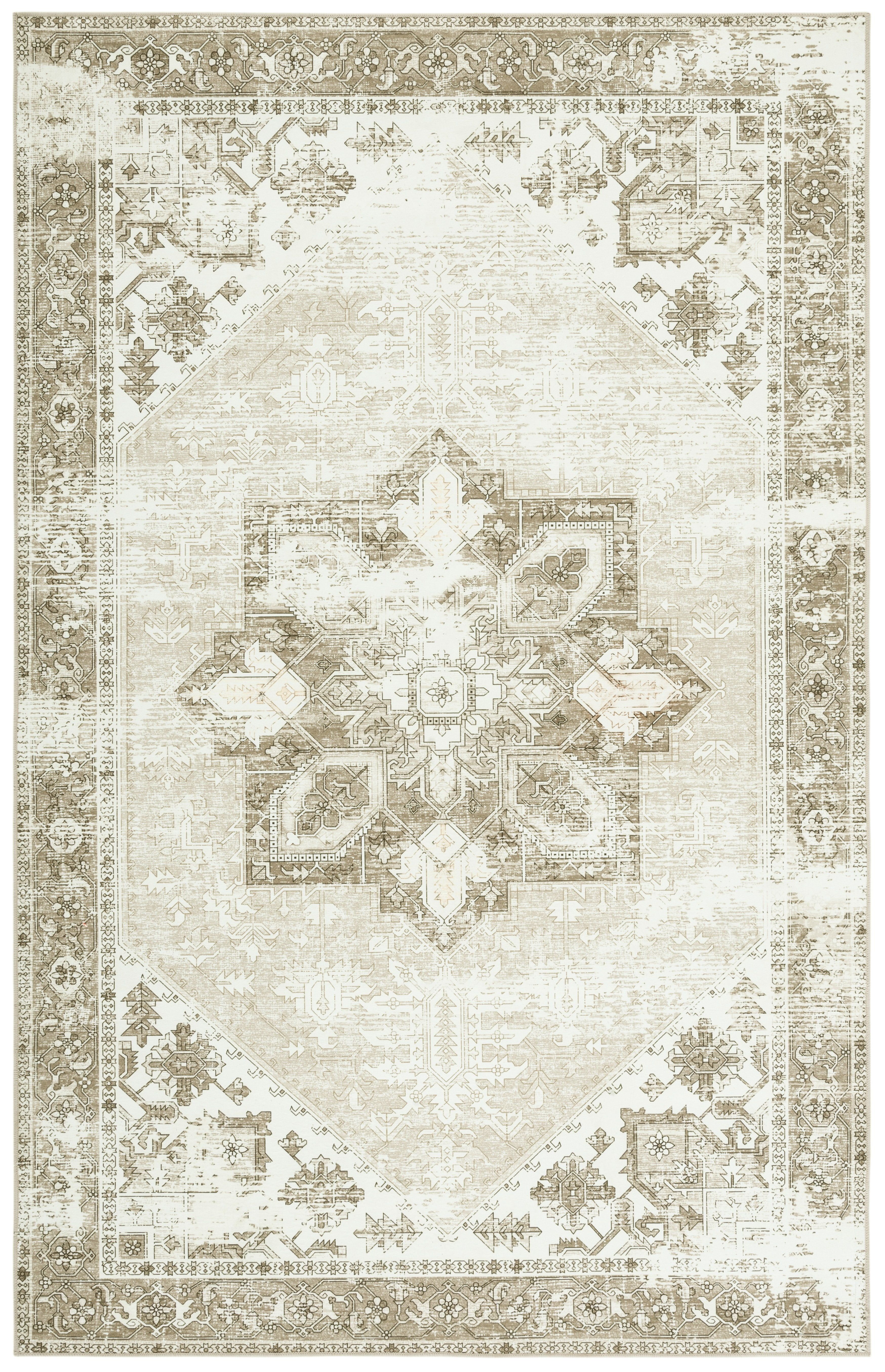 Sage and Ivory Synthetic Rectangular Washable Area Rug, 6' x 8'