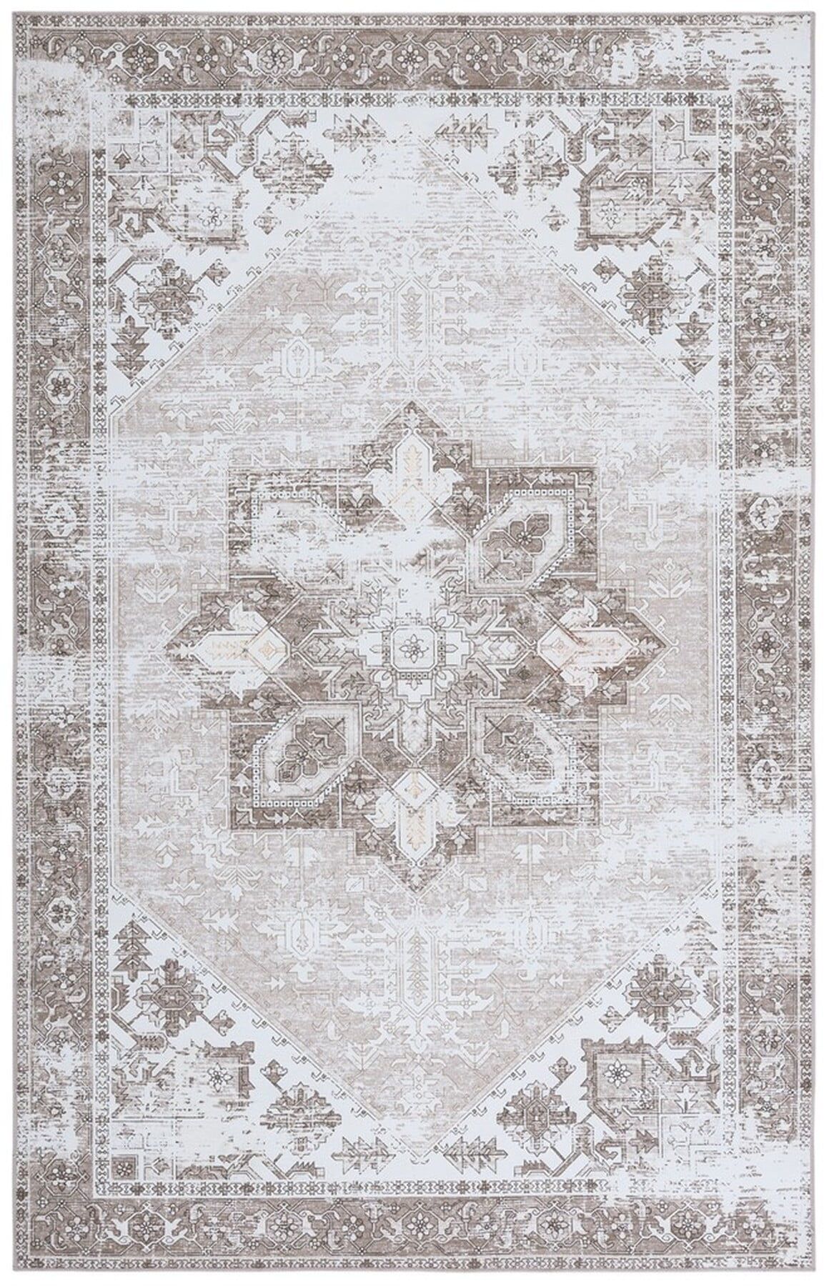 Ivory and Sage Rectangular Washable Synthetic Area Rug, 9' x 12'