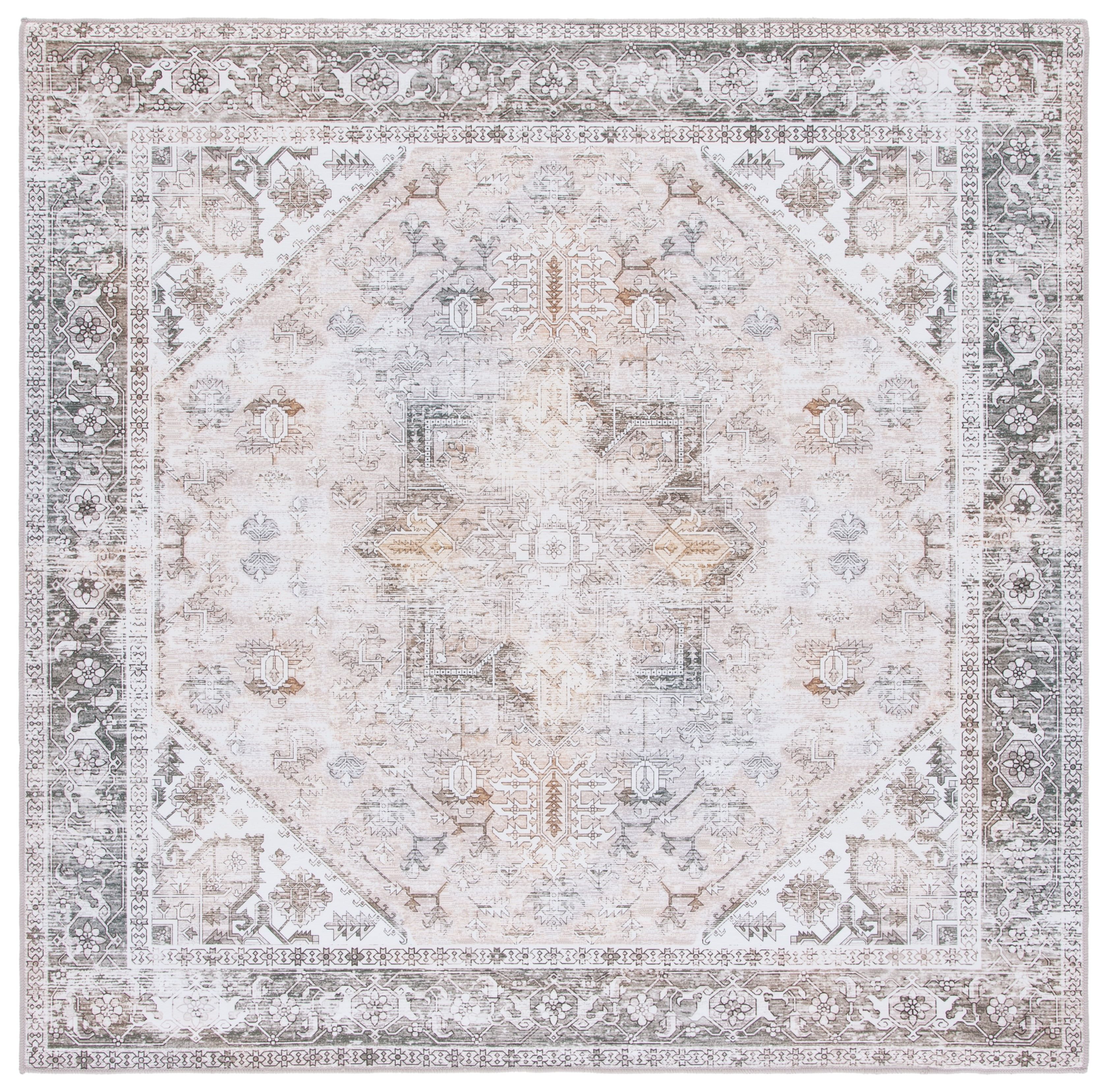 Tucson Gray and Beige Washable Synthetic Square Rug, 8' x 8'