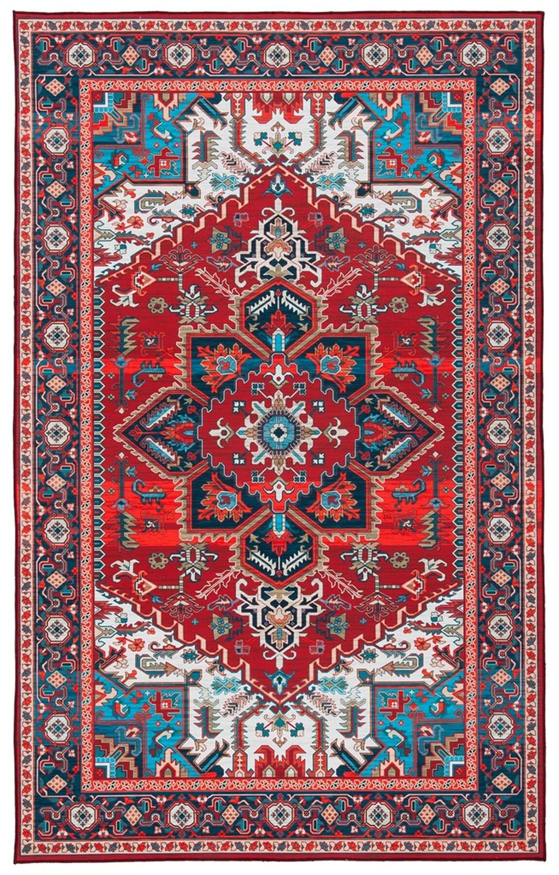 Tucson Medici 78'' Red & Blue Synthetic Easy-Care Area Rug