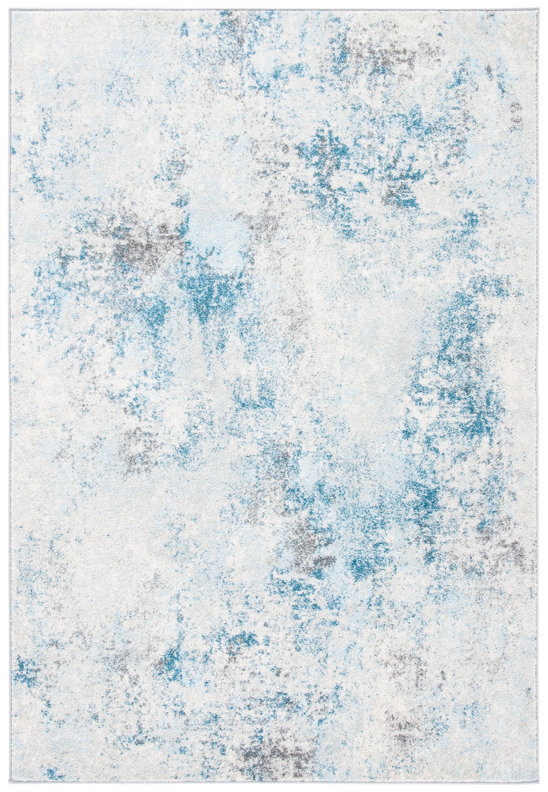 Ivory and Blue Synthetic Rectangular Rug, 10' x 13'