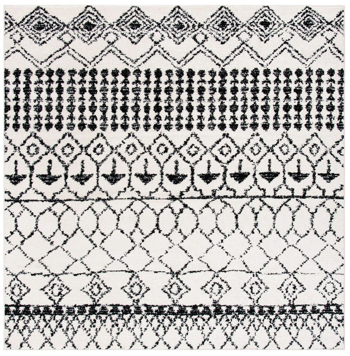 Ivory and Black Reversible Square Synthetic Area Rug, 10' x 10'