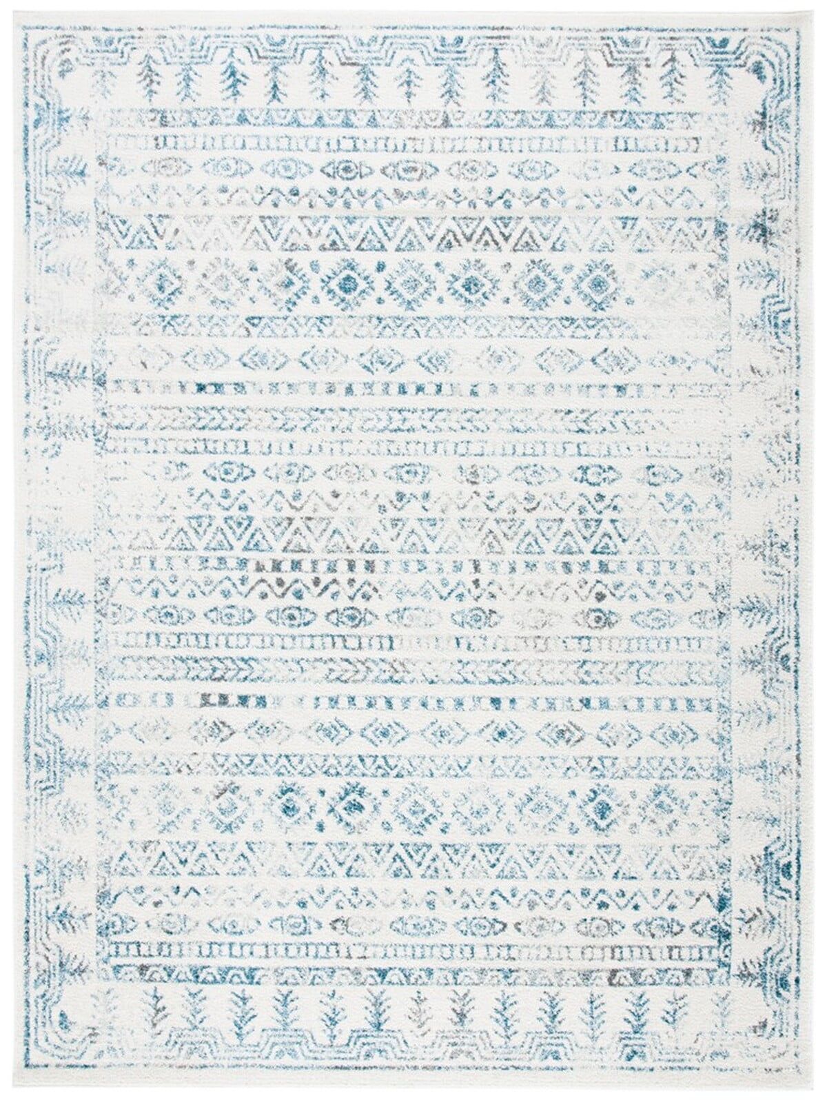 Ivory and Teal 9' x 12' Synthetic Area Rug