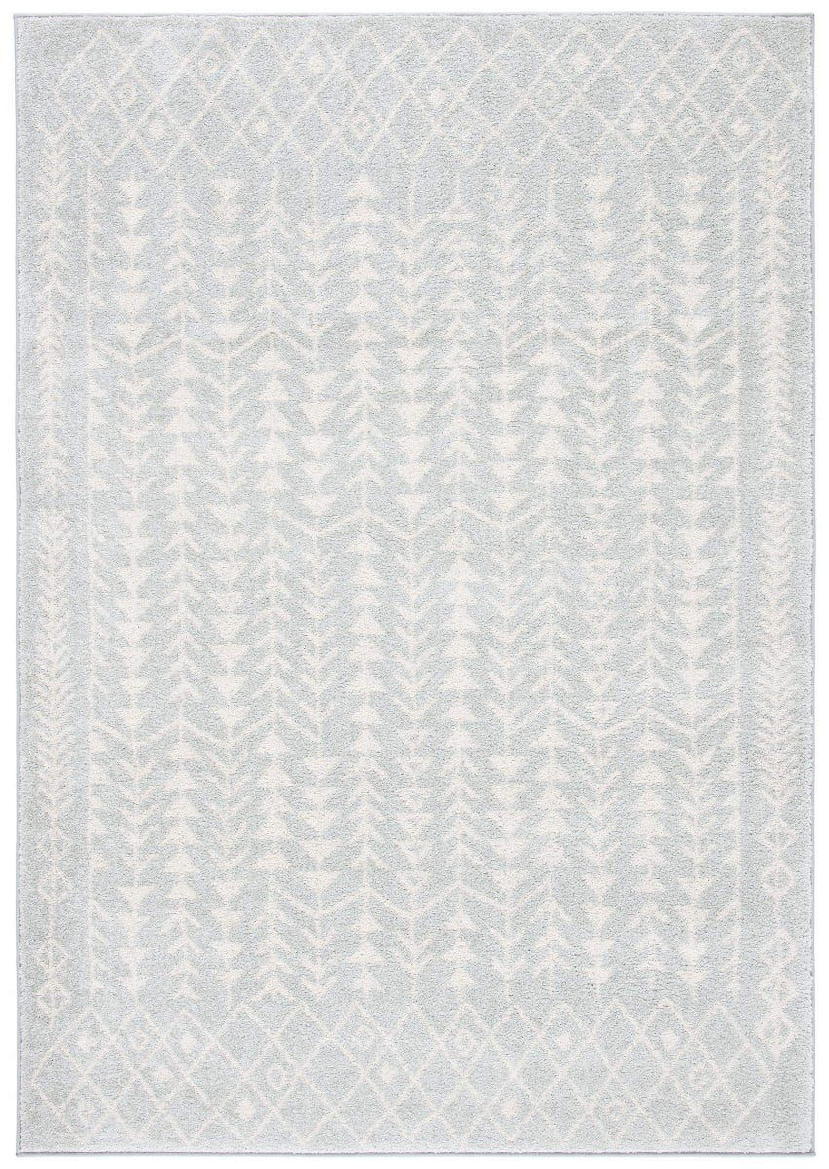Ivory and Light Grey Wool Synthetic 9' x 12' Rectangular Area Rug