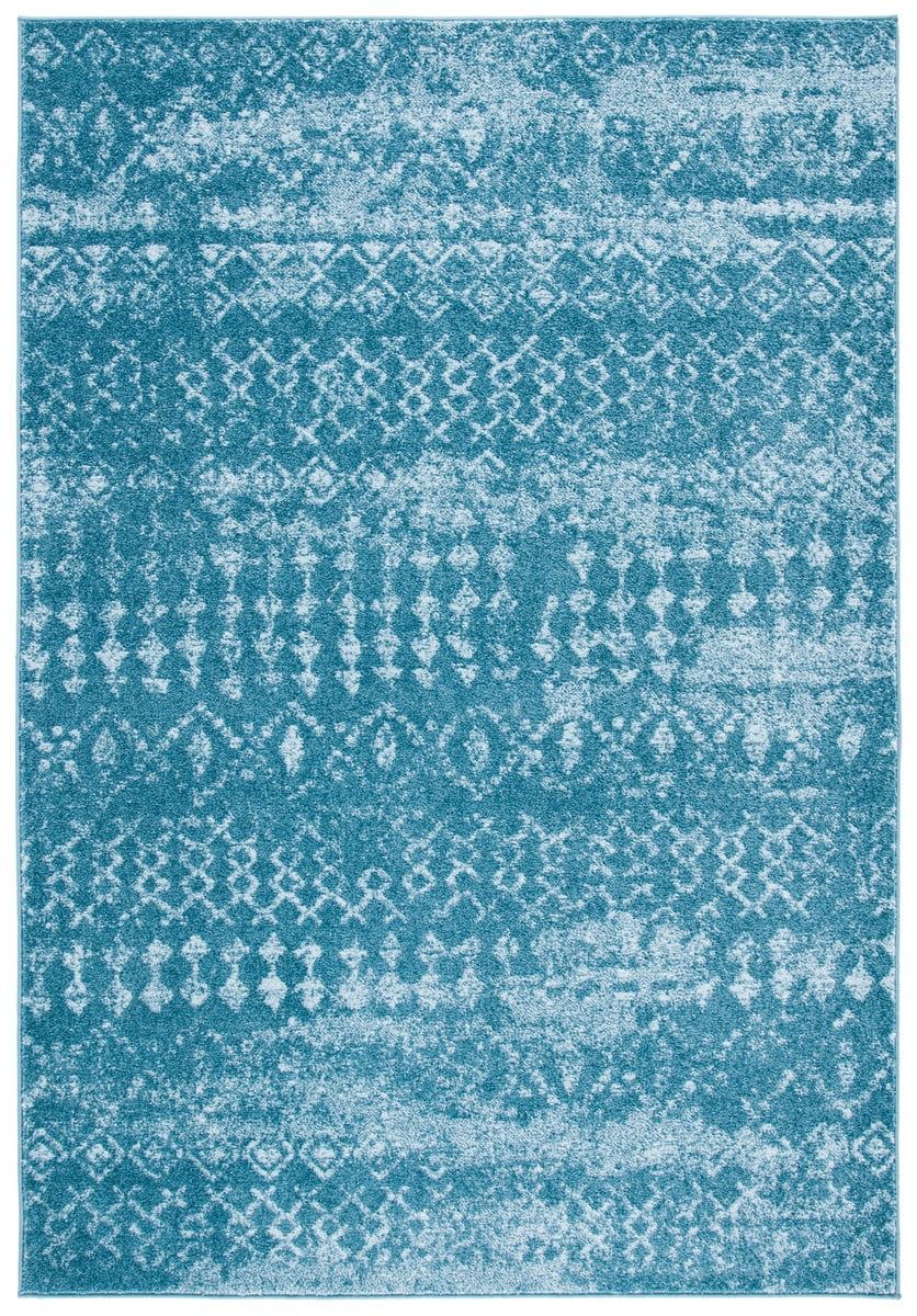 Turquoise Blue Geometric 9' x 12' Synthetic Area Rug