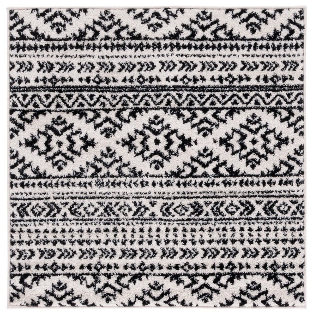 Ivory and Black Synthetic Square Area Rug, 10' x 10'